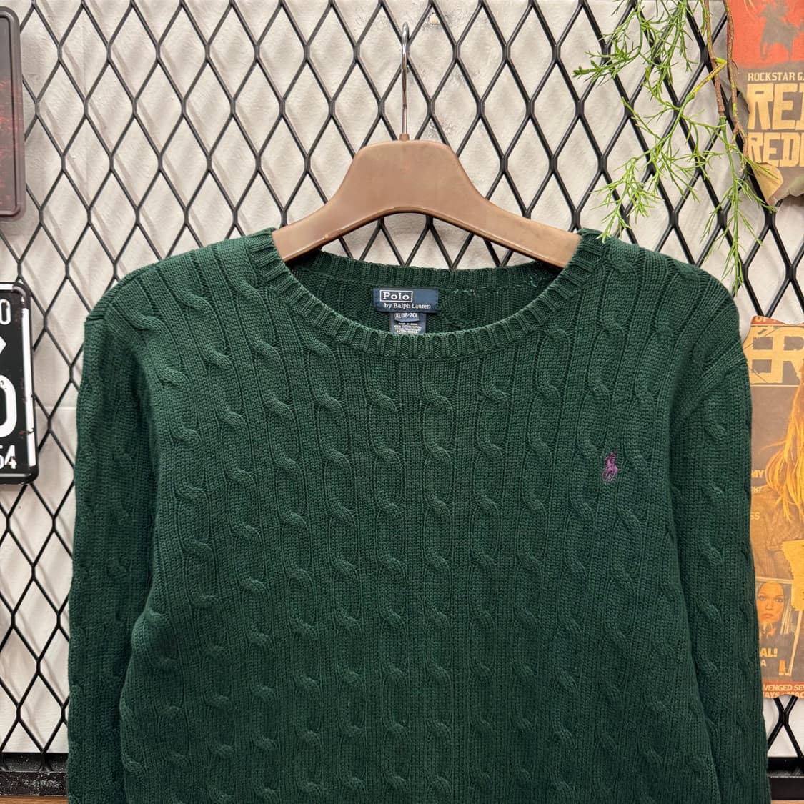 폴로 랄프로렌 케이블 니트 퍼플 포니 로고 포인트 딥그린 상품이미지3