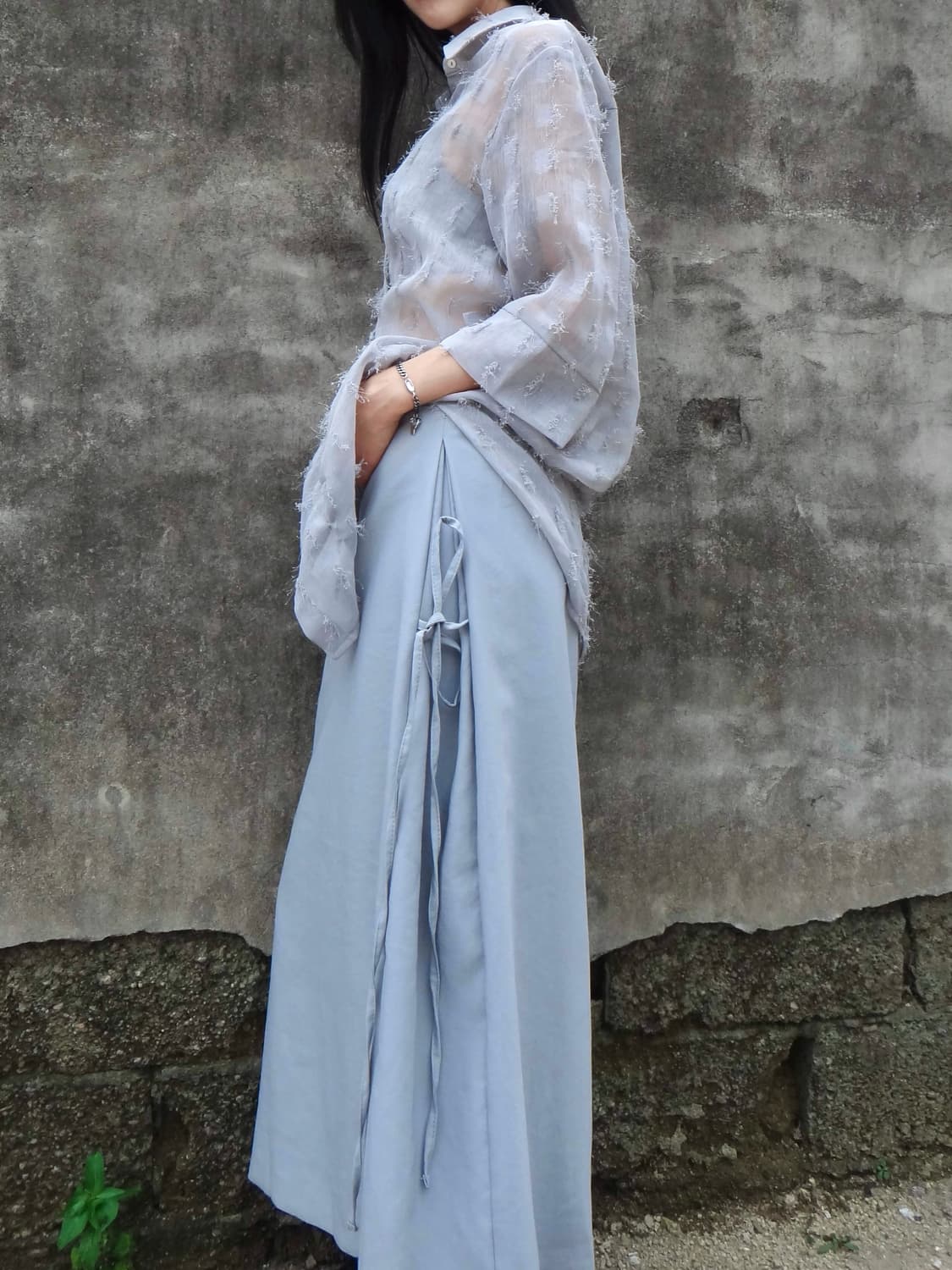 Side strap flare skirt / grey 상품이미지6