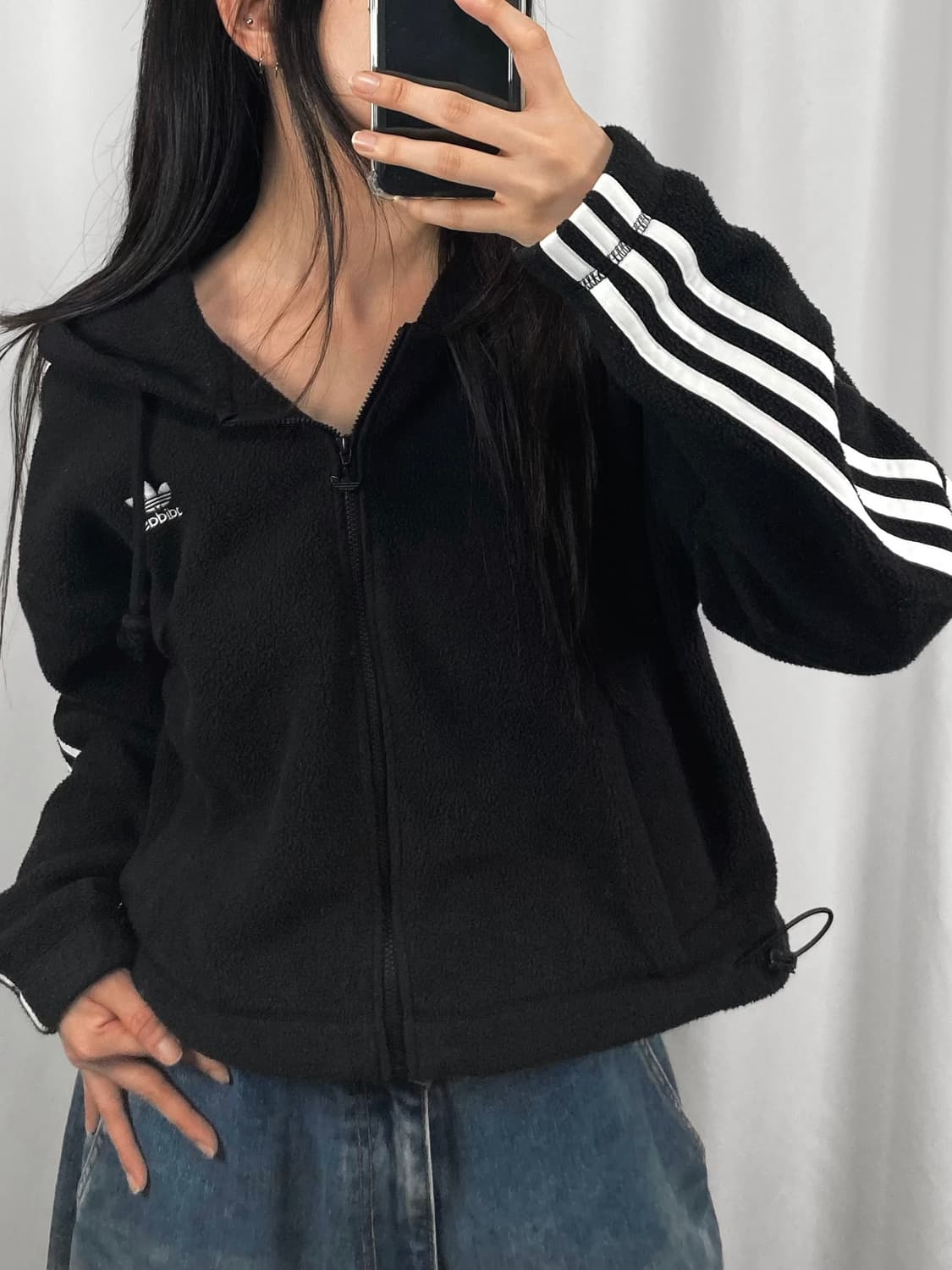 아디다스 크롭 후리스 후드집업 상품이미지3