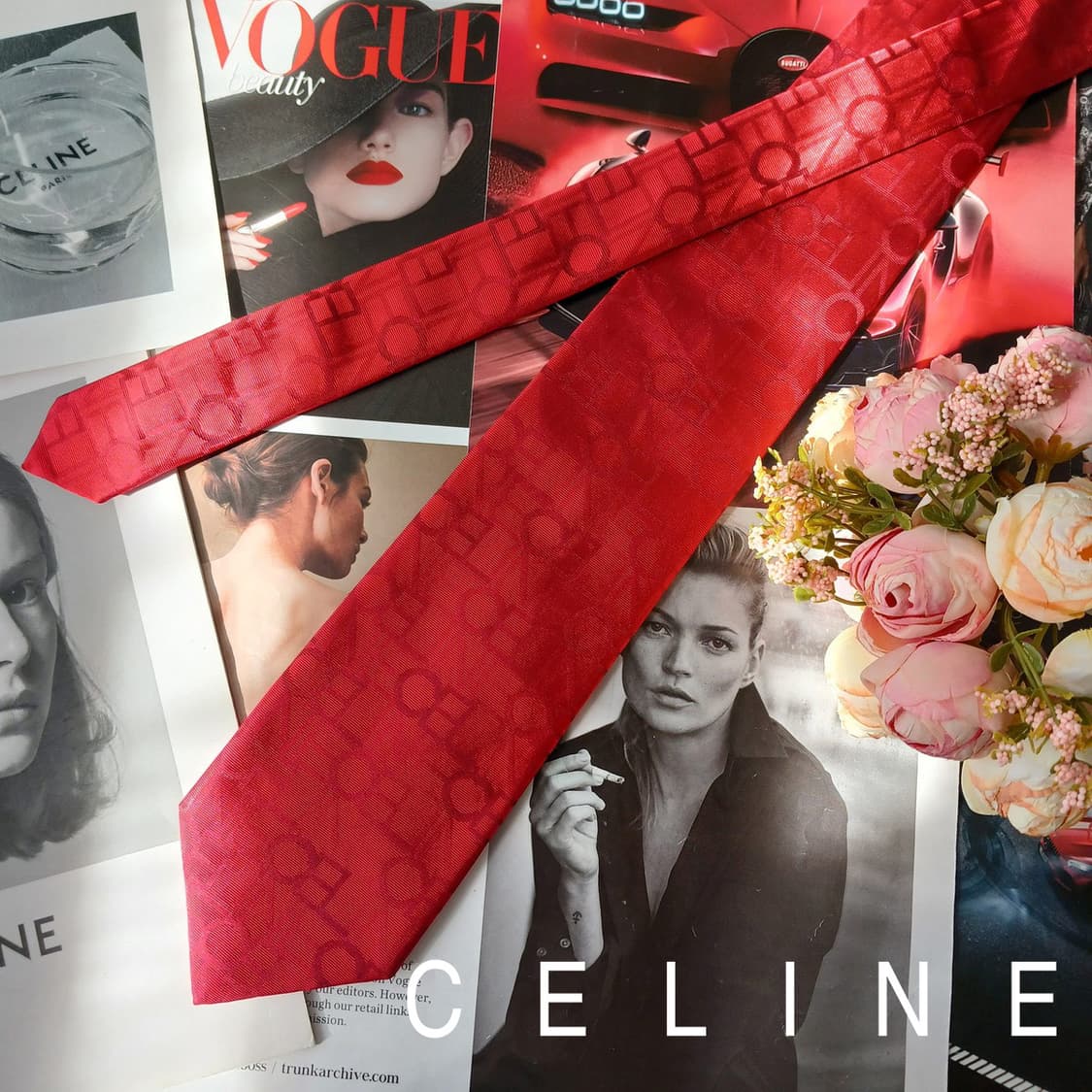 셀린느 실크 레드 자카드 넥타이 9.3cm A+~A등급 A19644 상품이미지1