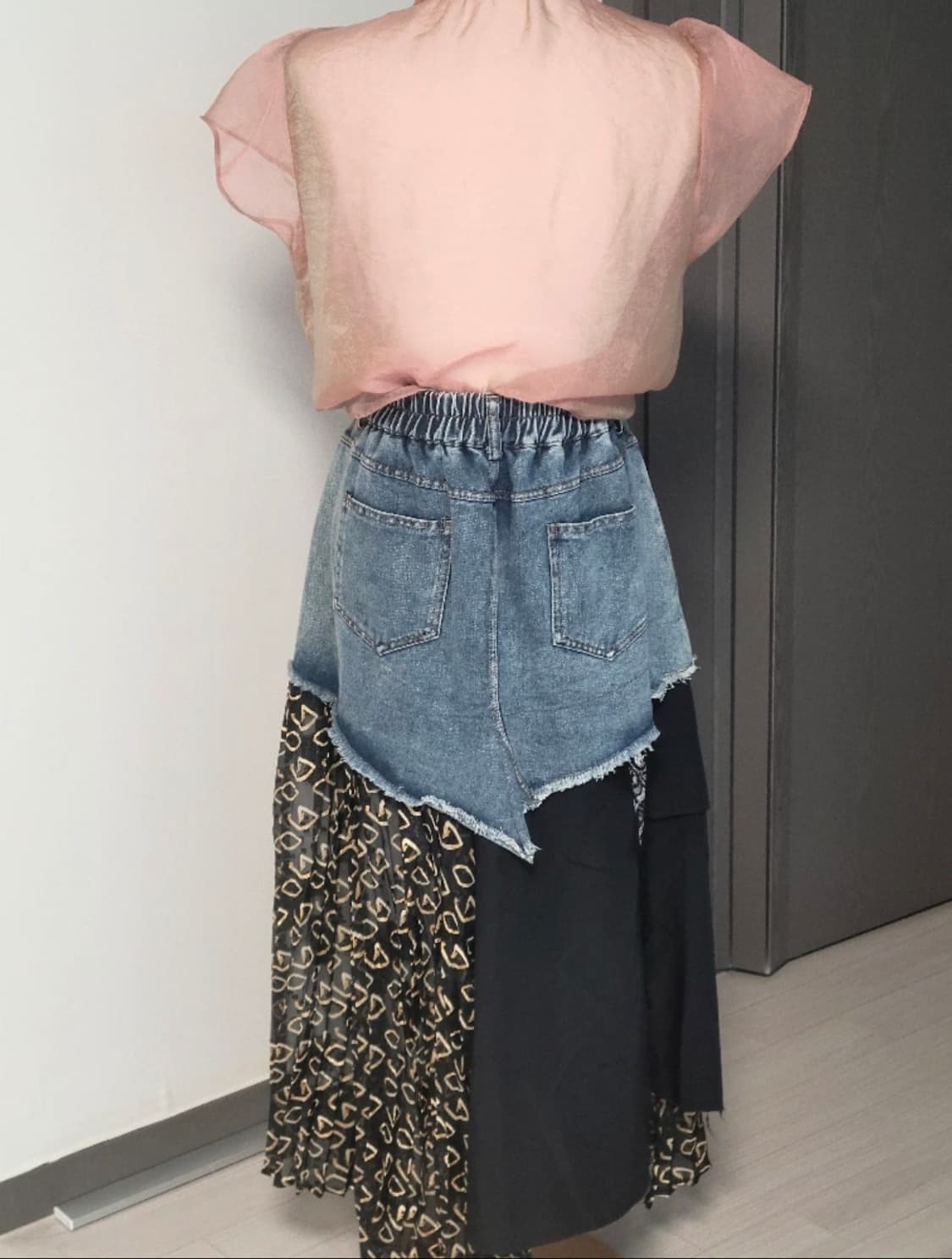 [유니크/레이어드] 데님 패치워크 언밸런스 데님스커트 상품이미지3