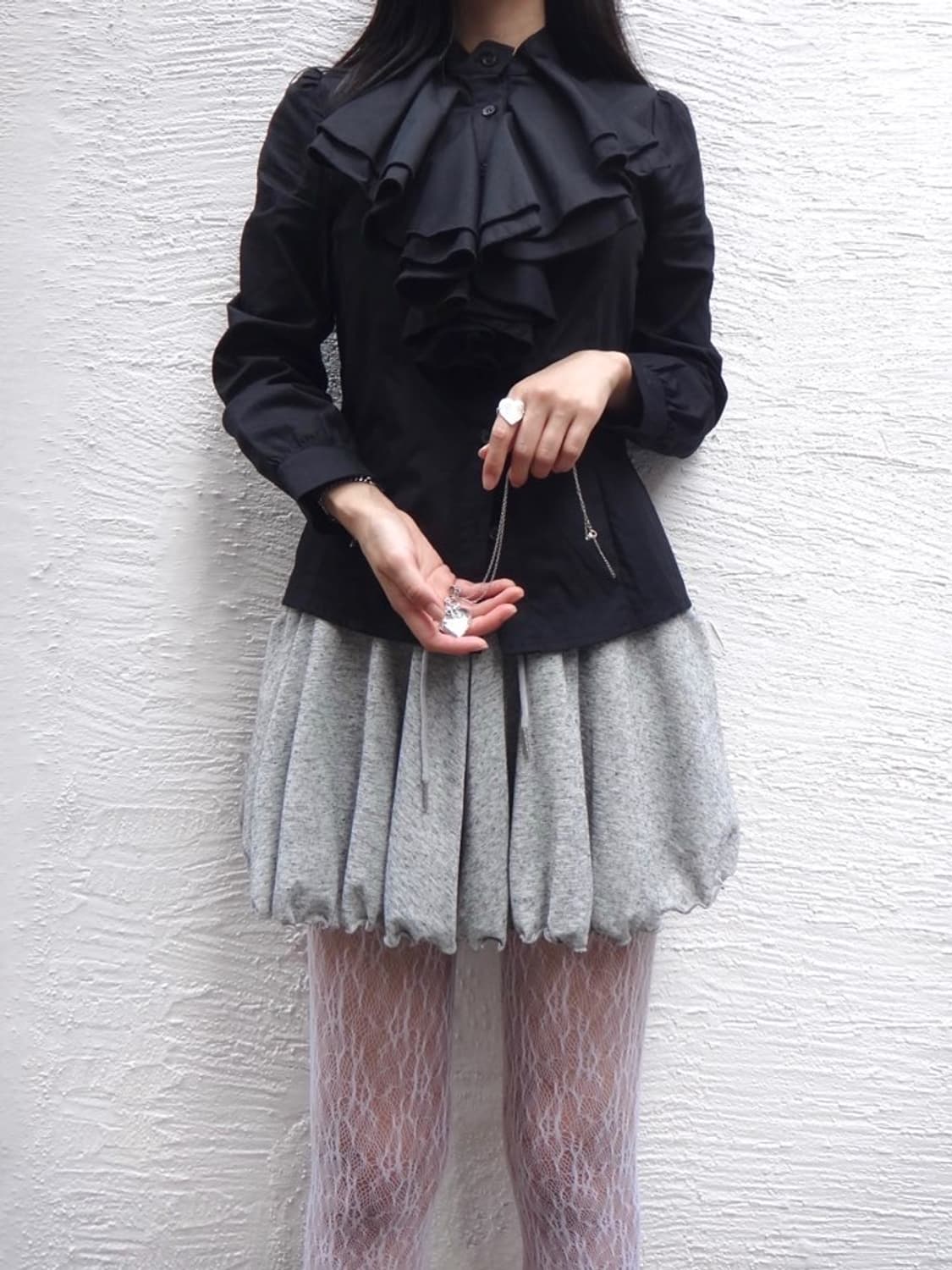 Neck frill shirt / black 상품이미지1