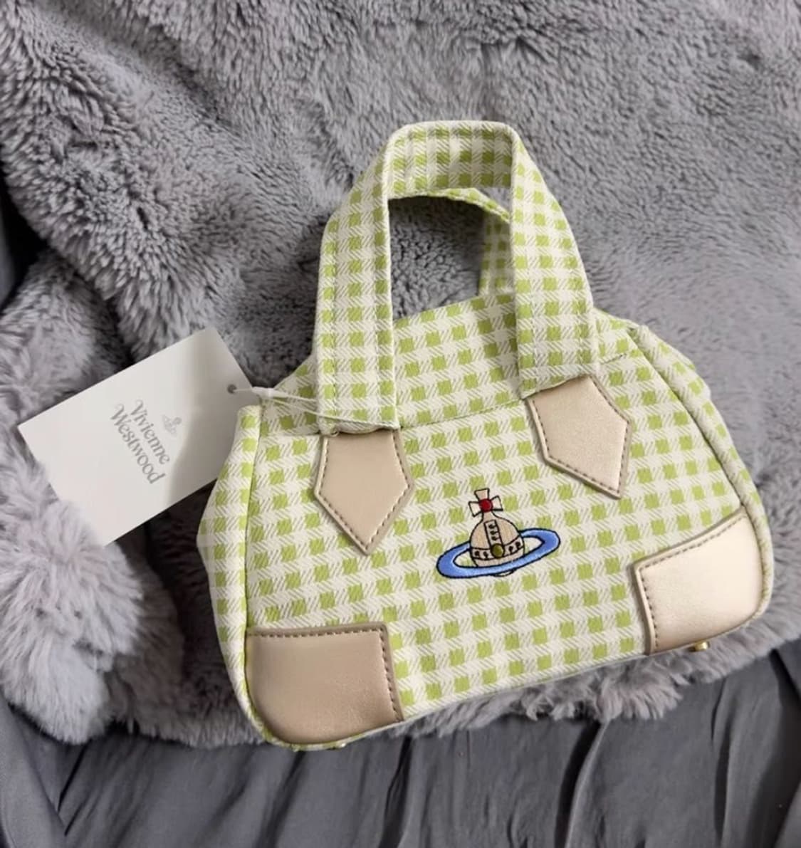 비비안웨스트우드 아카이브 orb 자수 체크 패브릭 핸드백 상품이미지1