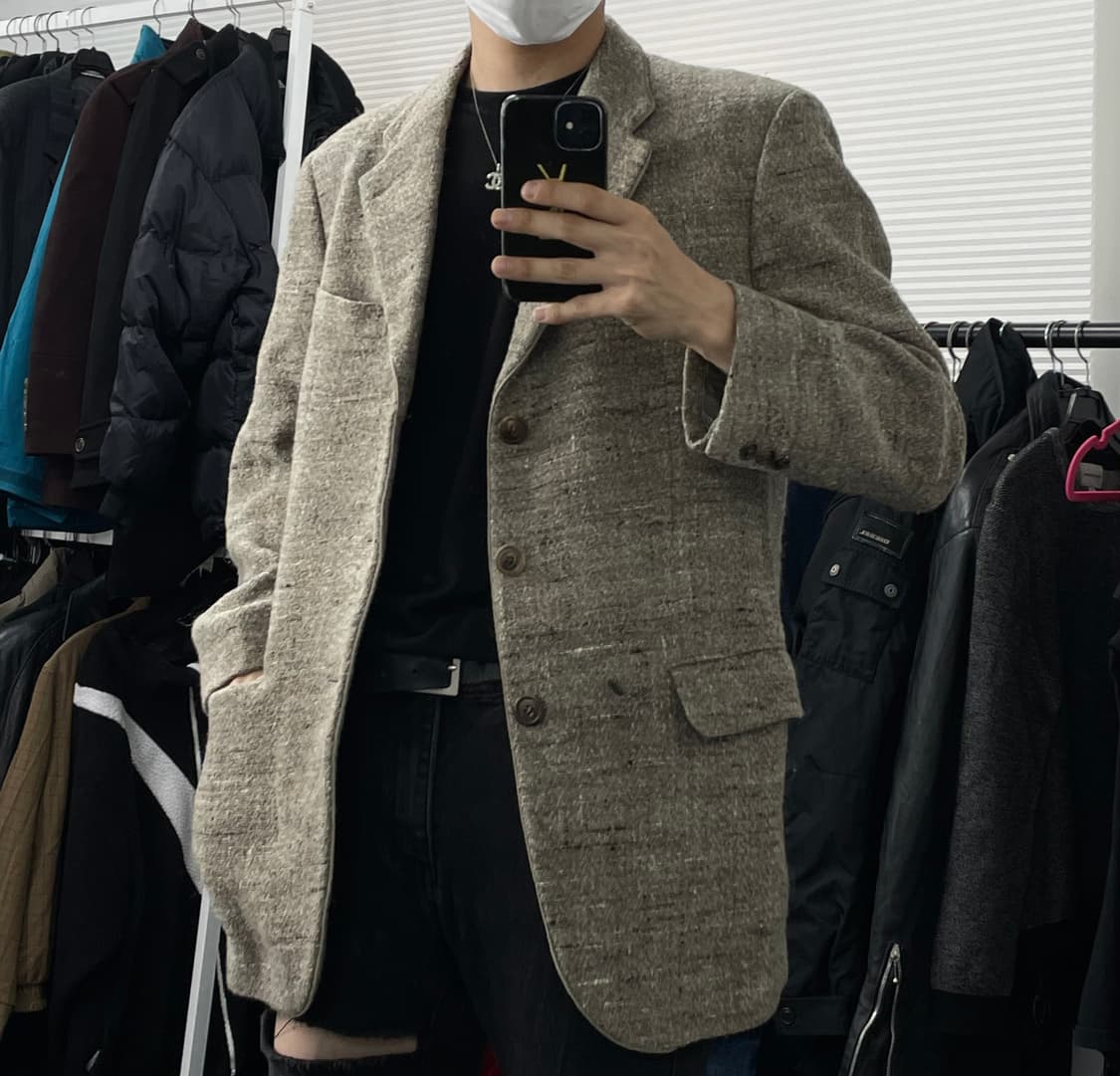 XL 이세이 미야케 모자이크 패턴 울 트위드 블레이저 상품이미지1