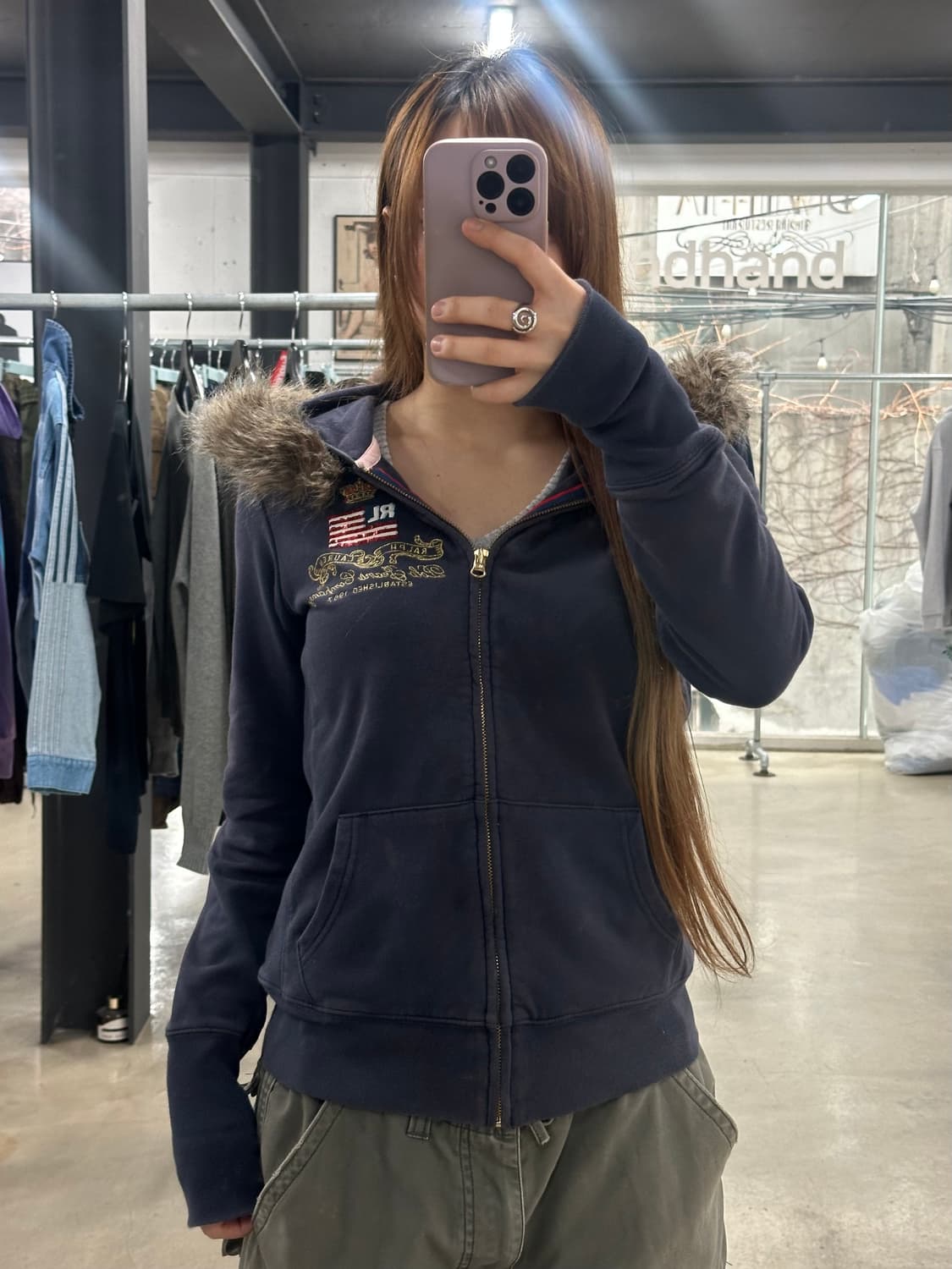 폴로 진스 성조기 크라운 퍼후드울프죠 후드집업 상품이미지1