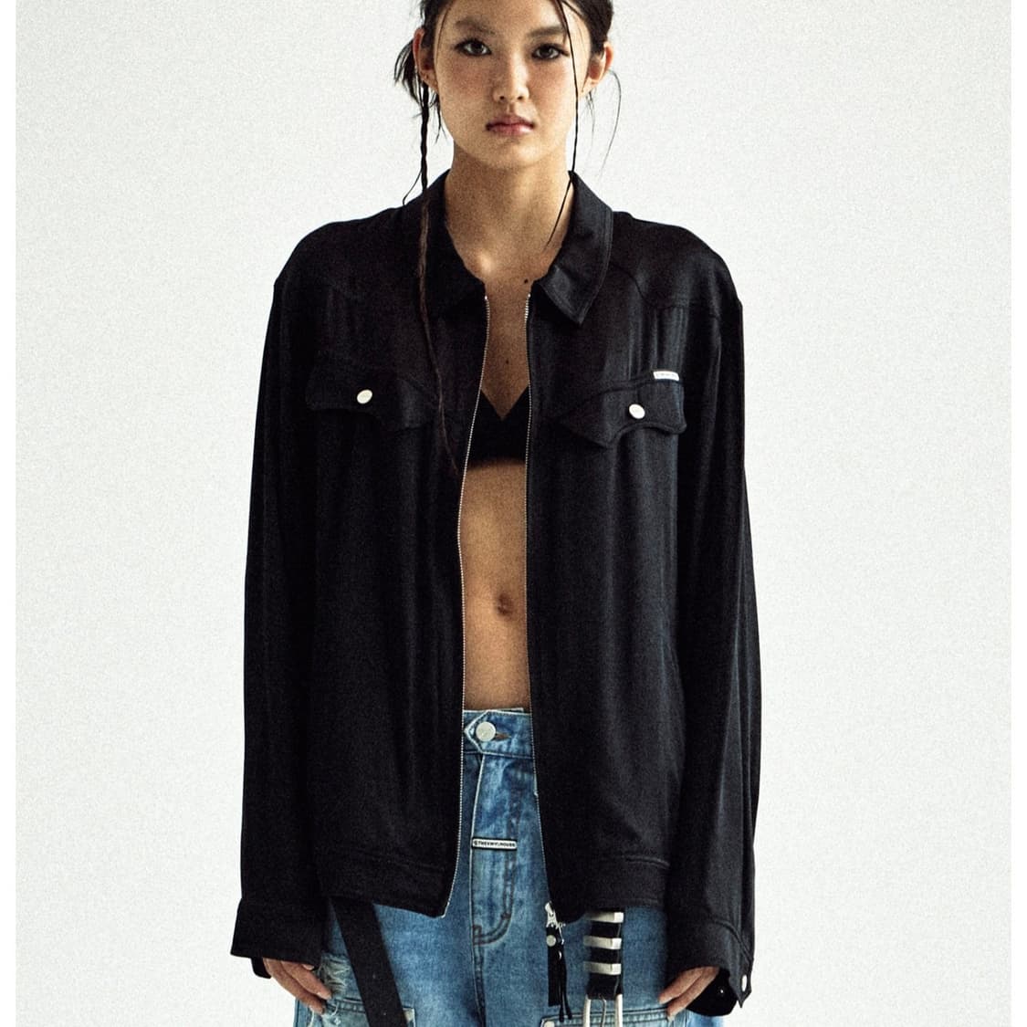 더바이닐하우스 SATIN COLLAR SINGLE JACKET BLACK 상품이미지4