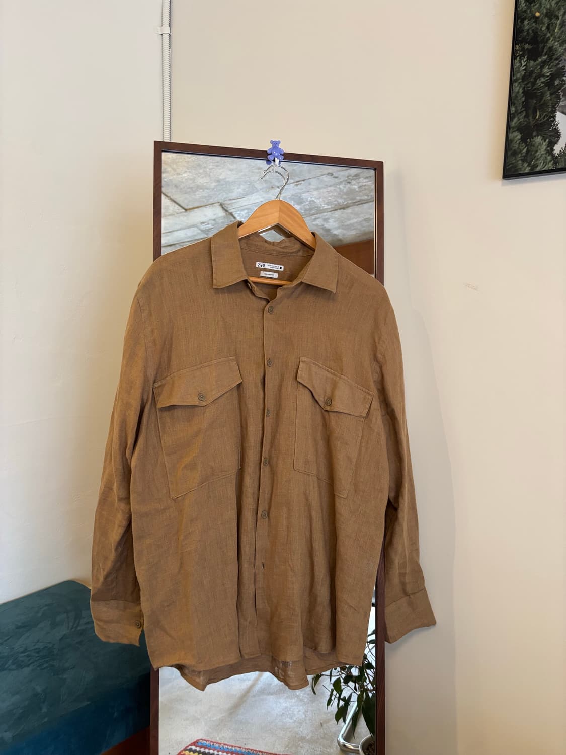 자라 린넨 셔츠 브라운 포켓 긴팔 상품이미지4