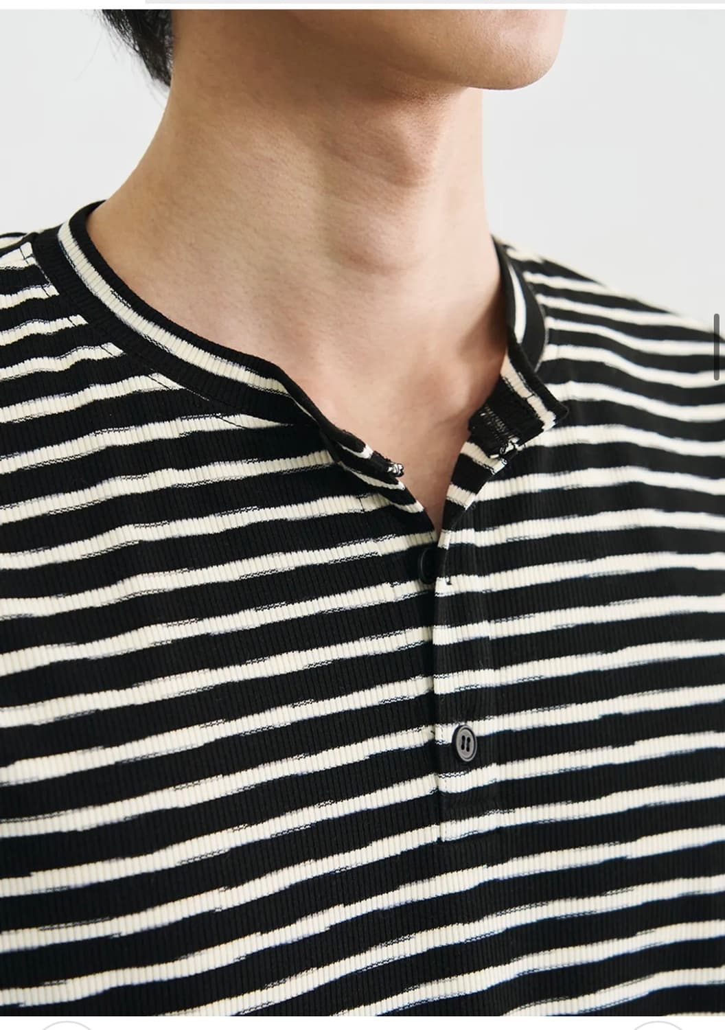 (XL) 드로우핏 러프 스트라이프 헨리넥 티셔츠 [BLACK] 반팔 상품이미지6