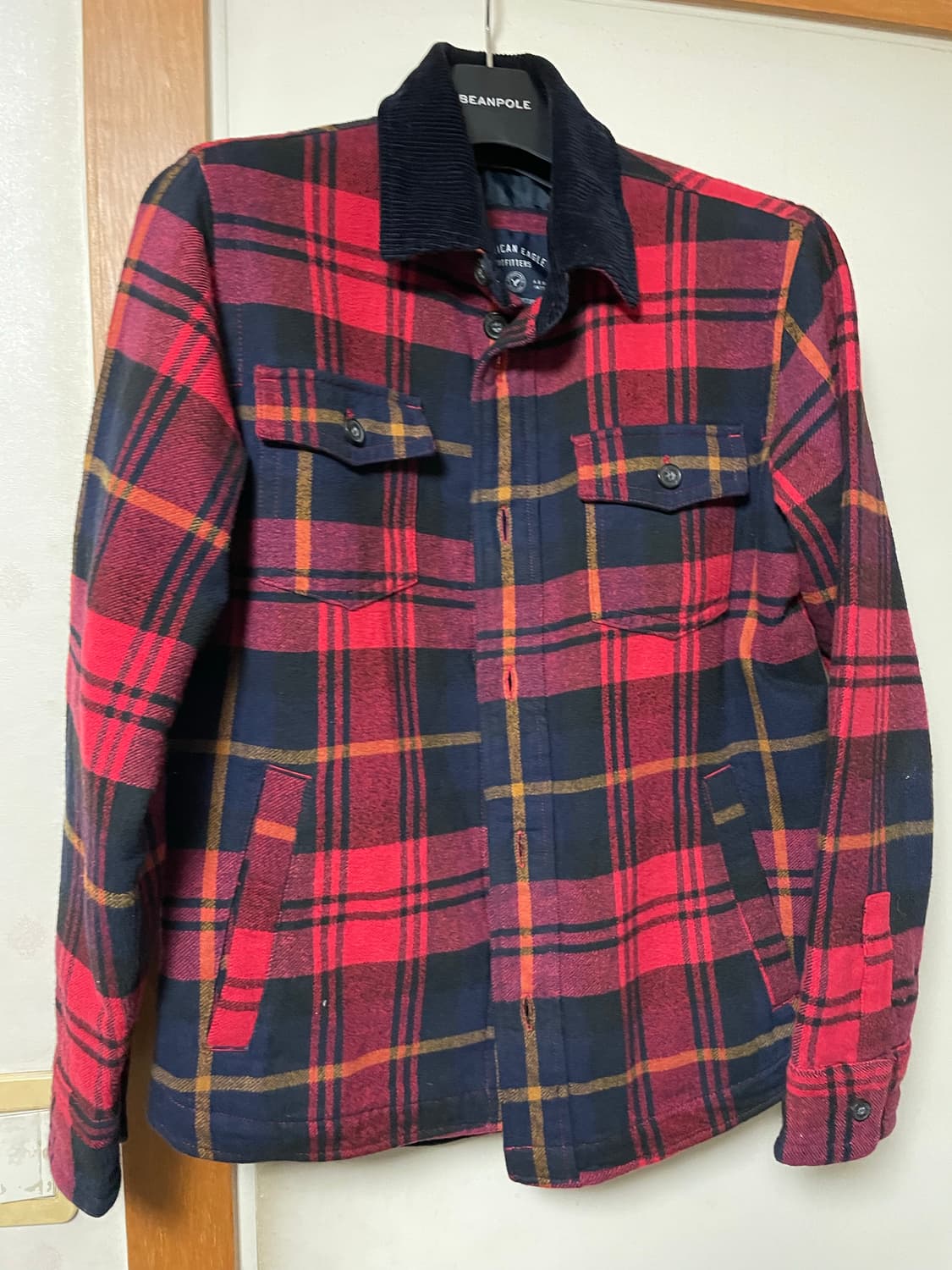 아메리칸 이글 코듀로이 카라 플란넬 셔츠 자켓 레드 체크 m 상품이미지1