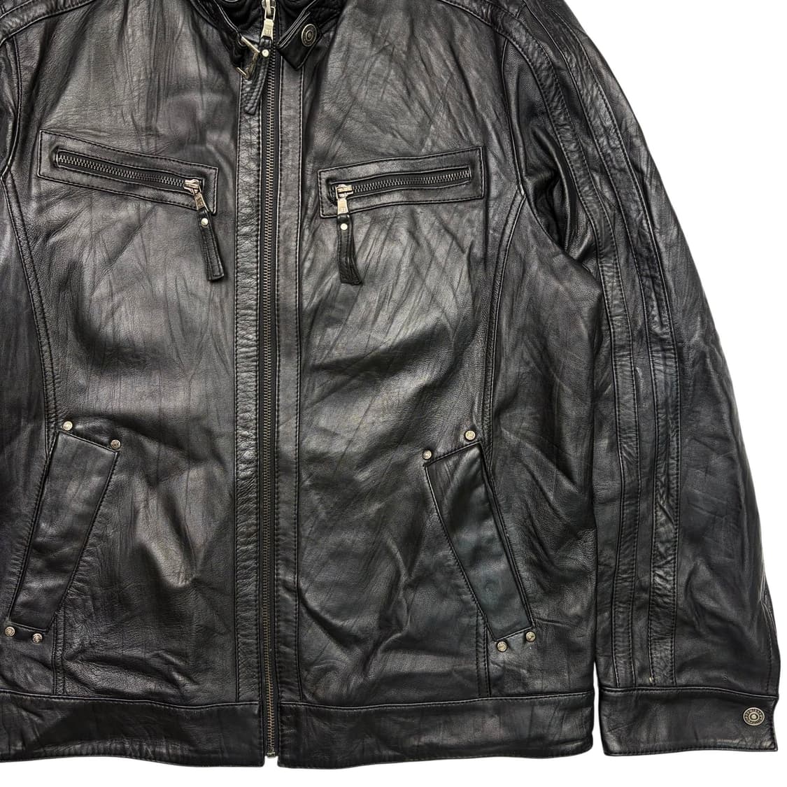 빈티지 사이드 라인 블랙 램스킨 레더 자켓 XL 상품이미지3