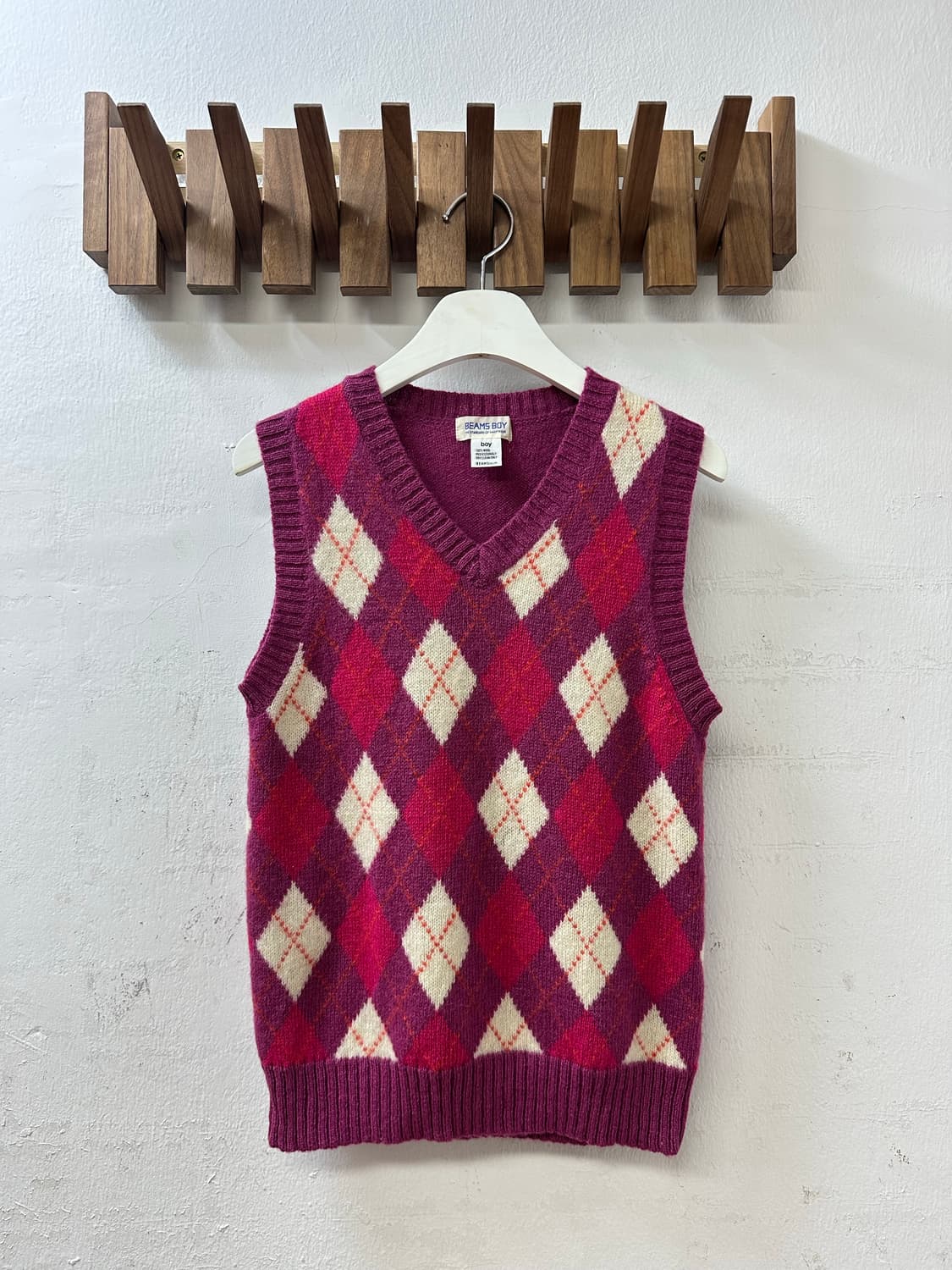 BEAMS BOY 빔즈 울 100% 아가일 니트 베스트 상품이미지1