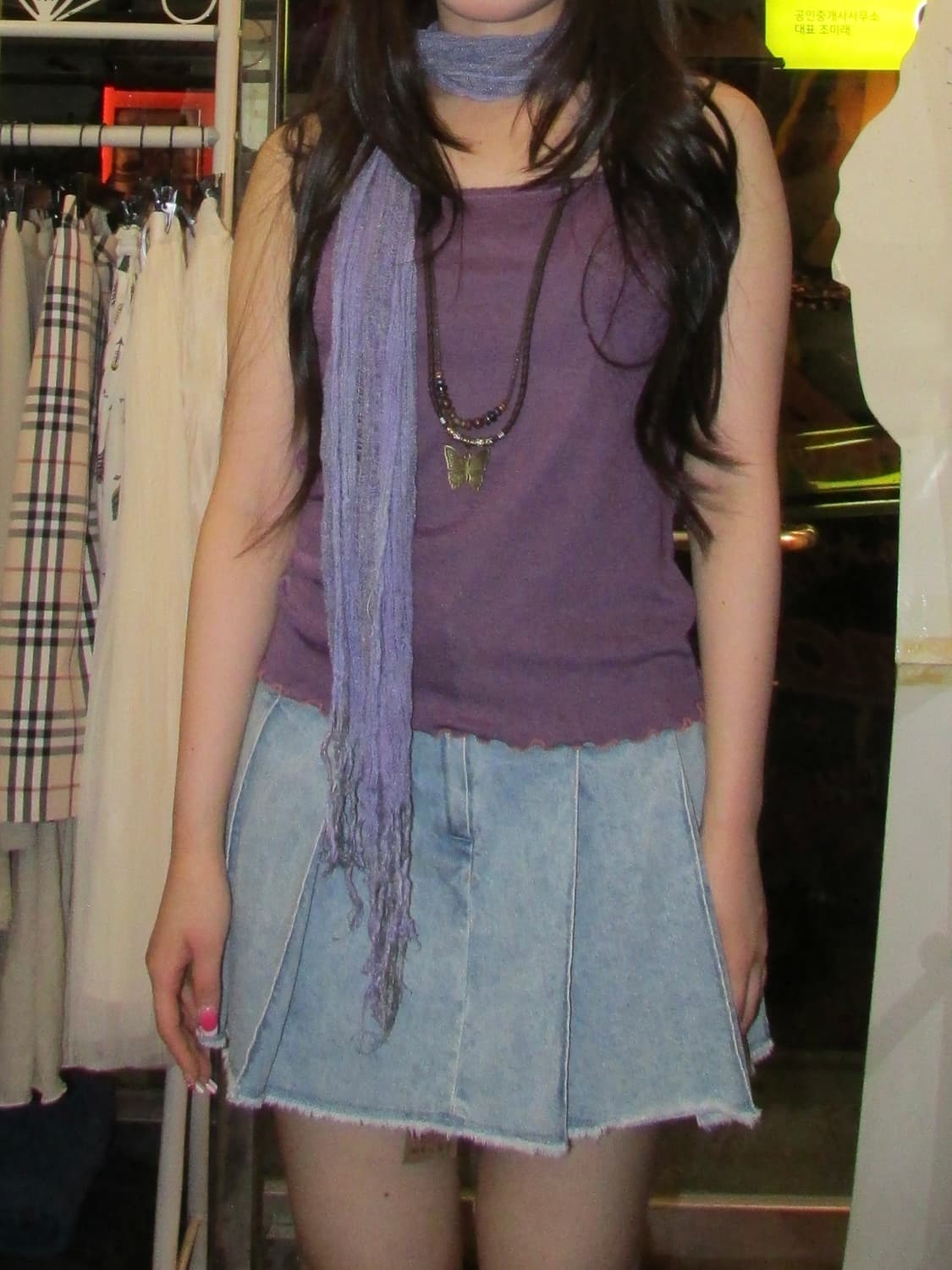 jpn vintage  A-line Pleated Denim Skirt 상품이미지2