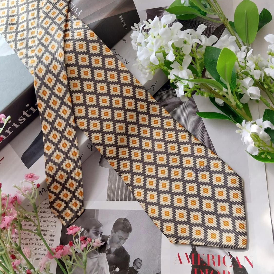 크리스찬 디올 실크 지오메트릭 패턴 넥타이 9.6cm A등급 K2135 상품이미지3