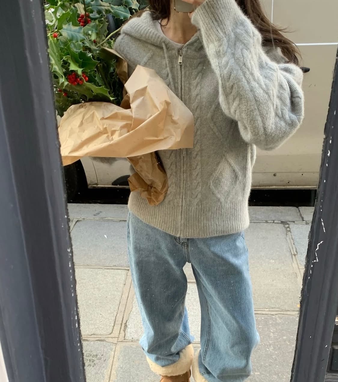 더바넷 케이블 니트후드집업 네이비색상 상품이미지2