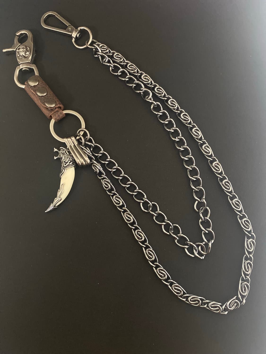 브라운 레더 트윈 팬츠체인 상품이미지4