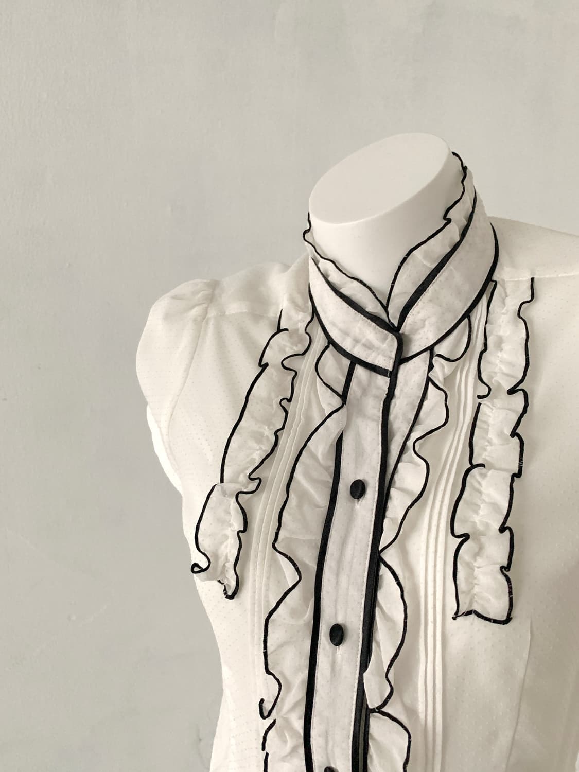 Black Trim White see-through Blouse 상품이미지10