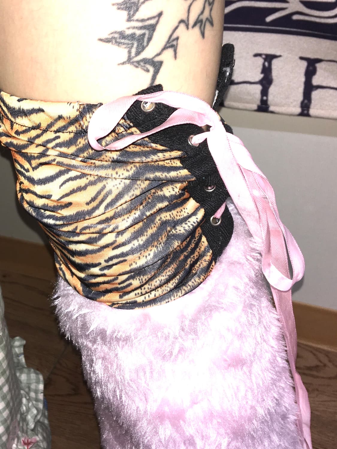 갸루 타이거 프린트 바디수트 레그워머 세트 상품이미지8