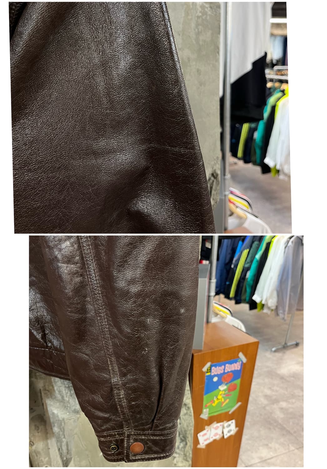 빈티지 소가죽 퍼 카라 레더 자켓 브라운 95 #csz2781 상품이미지9