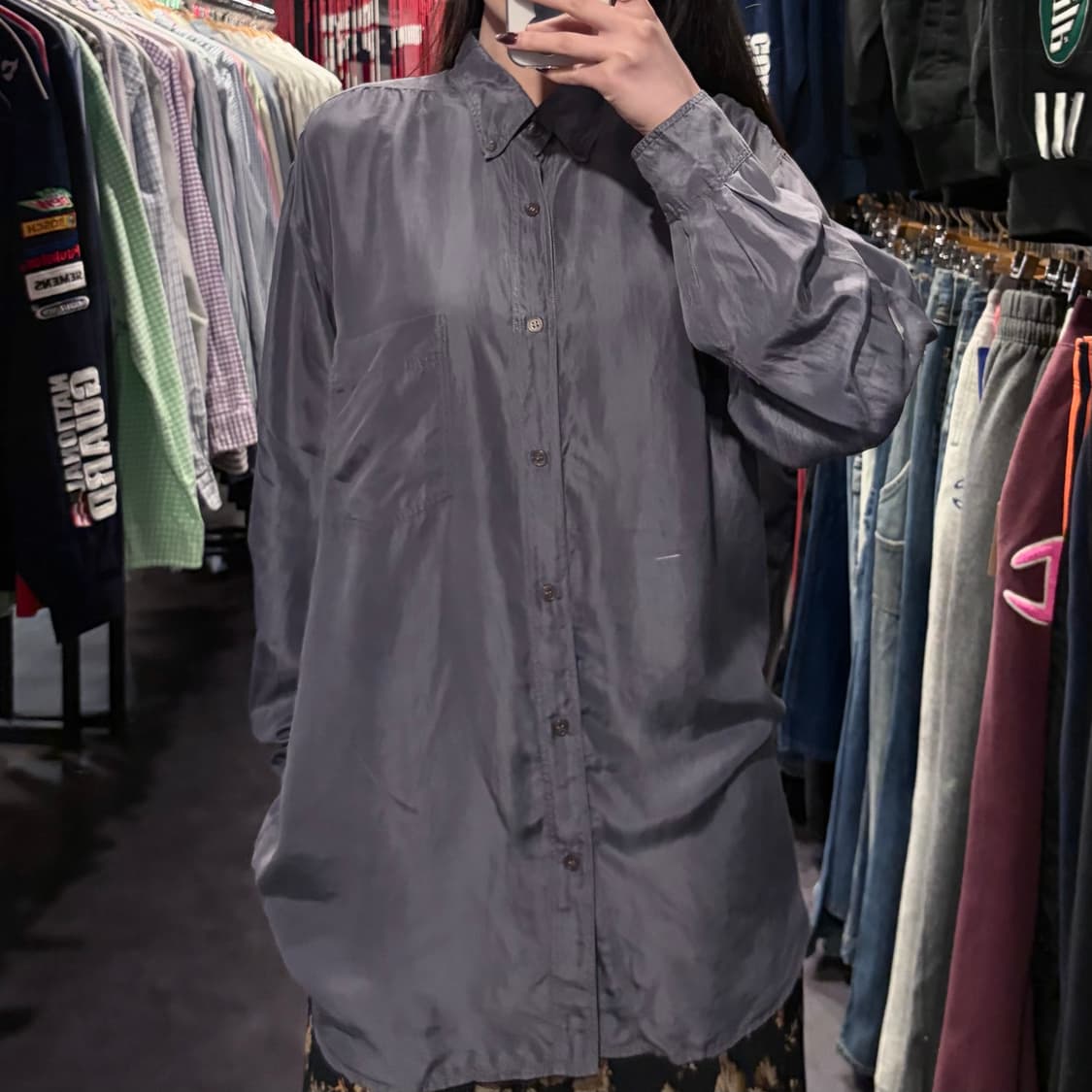 [IM] 실크 긴팔셔츠 실버 상품이미지3