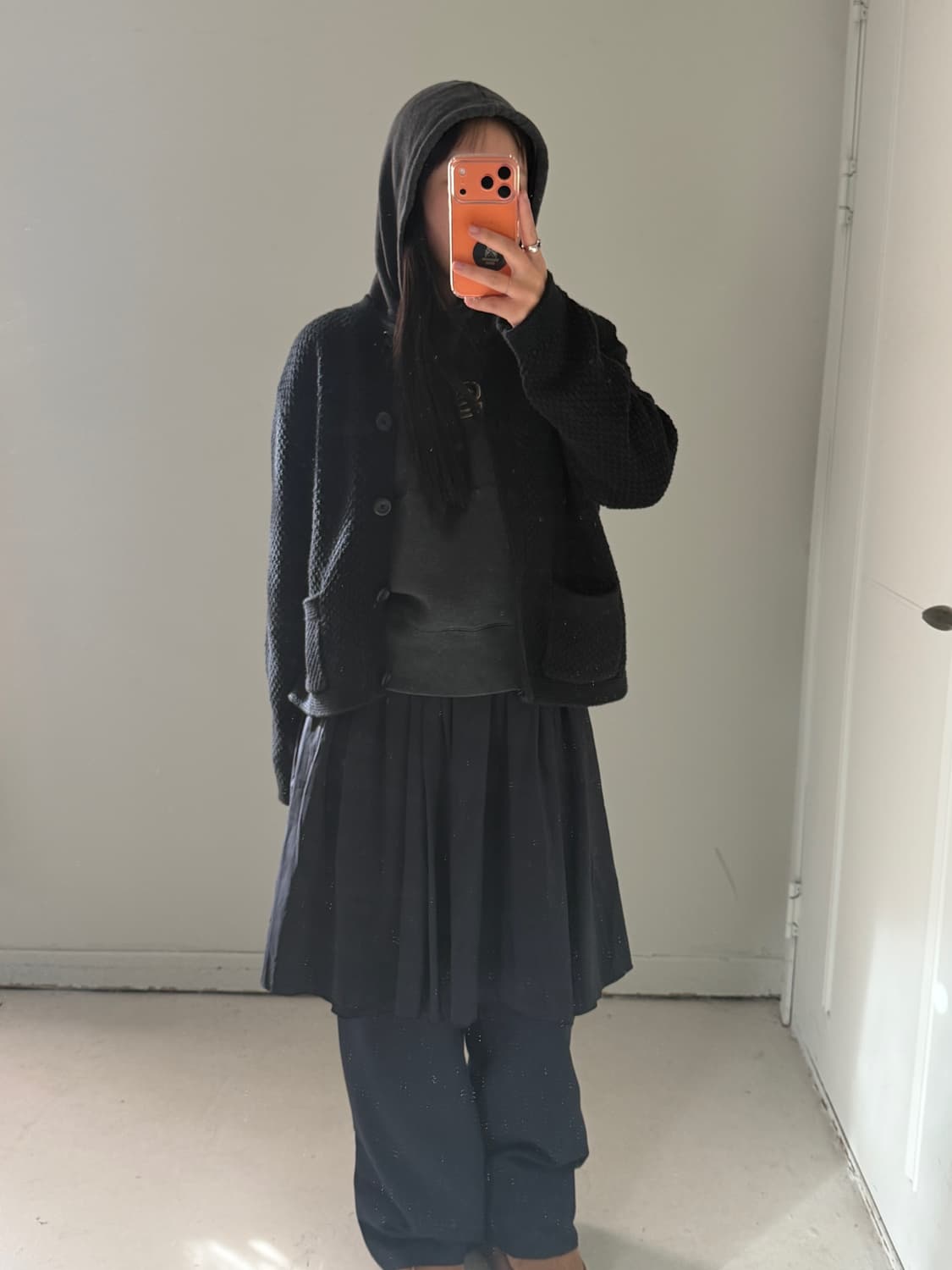 일본빈티지 모던 블랙 와플가디건 상품이미지1