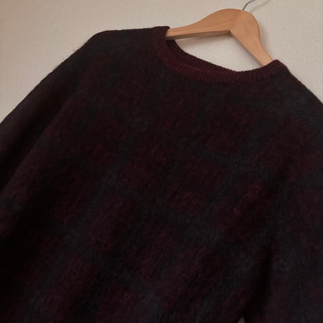 시스템 100 105 울니트 알파카 모헤어 클래식 체크 버건디 상품이미지5