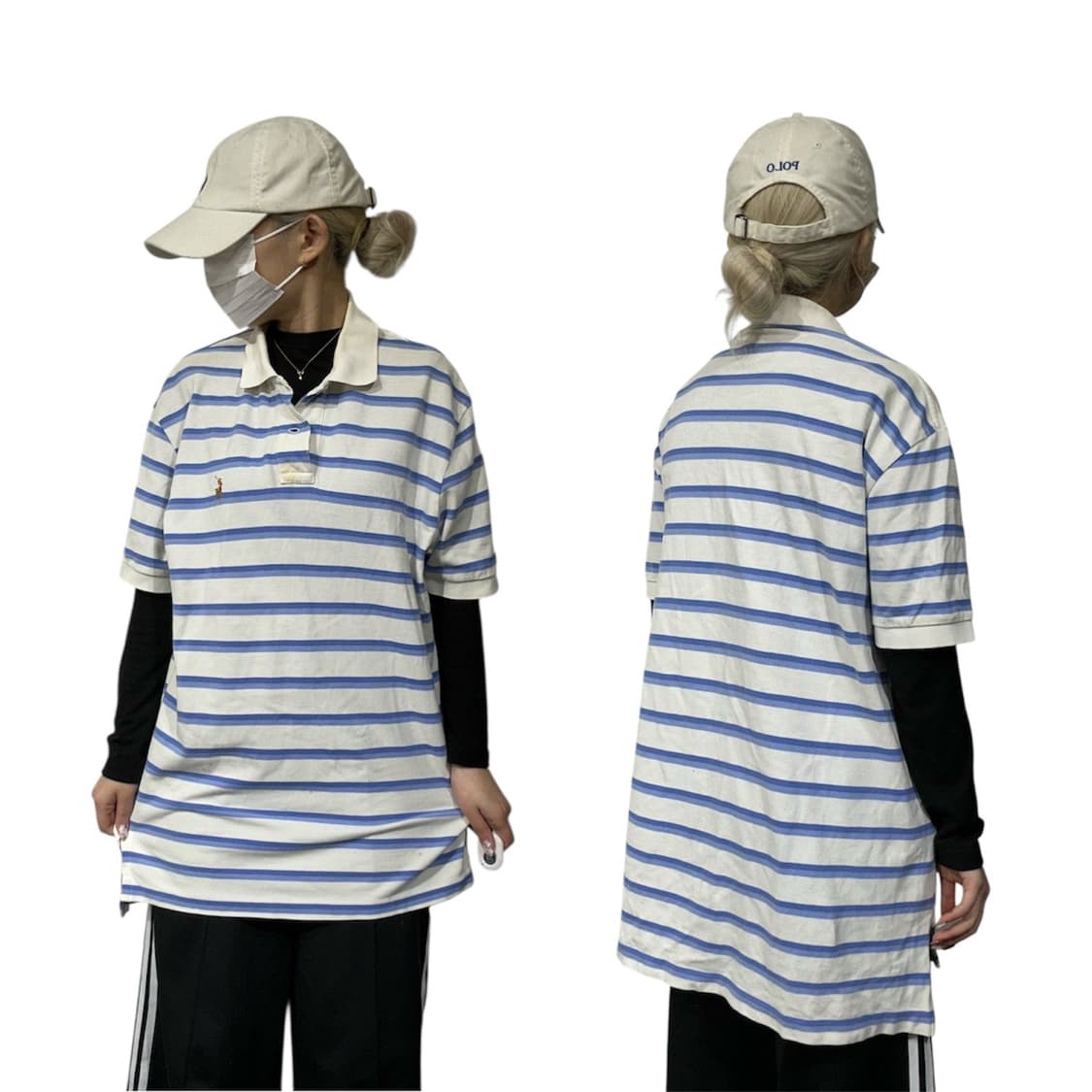 폴로 랄프 로렌 화이트 블루 줄무늬 단가라 반팔 피케이티 카라티 L 상품이미지1