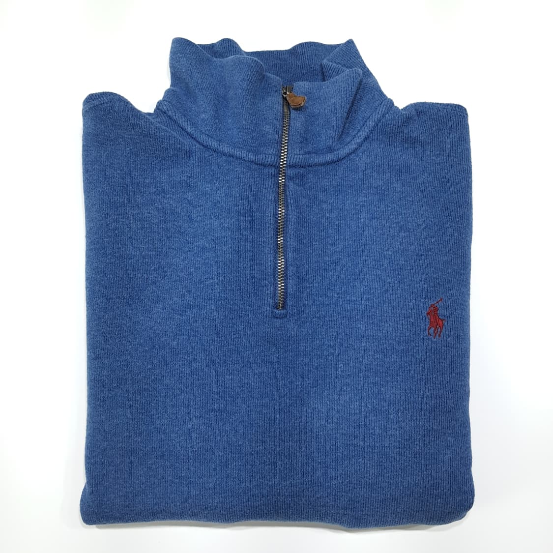 CL348 L 폴로 00s 코튼 가죽풀러 레드포니 블루 하프집업 니트 상품이미지7