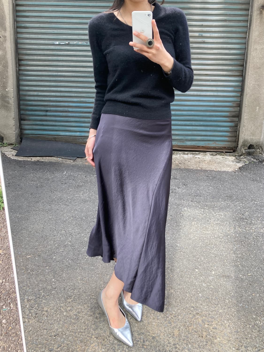 System 실크느낌 트임 스커트 상품이미지1