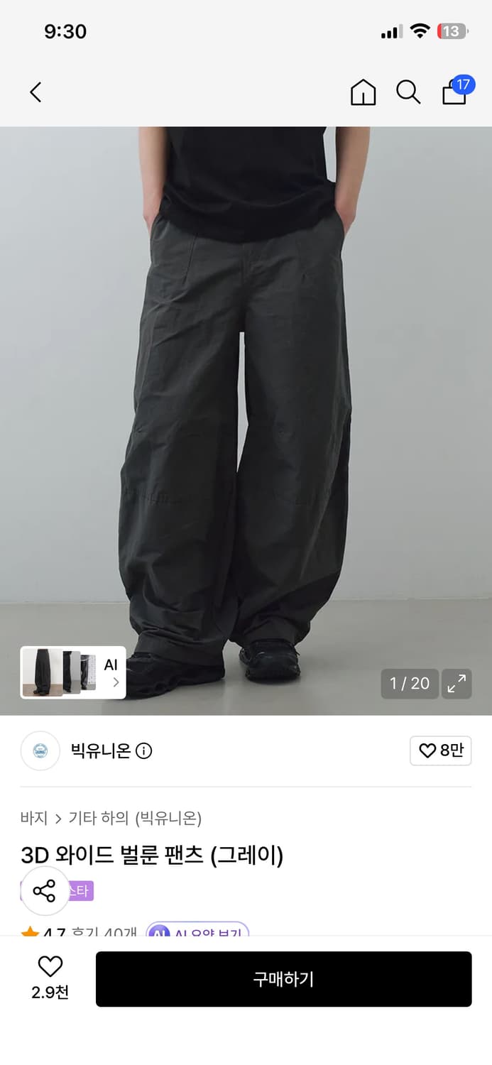 빅유니온 와이드 벌룬팬츠(그레이) 상품이미지1