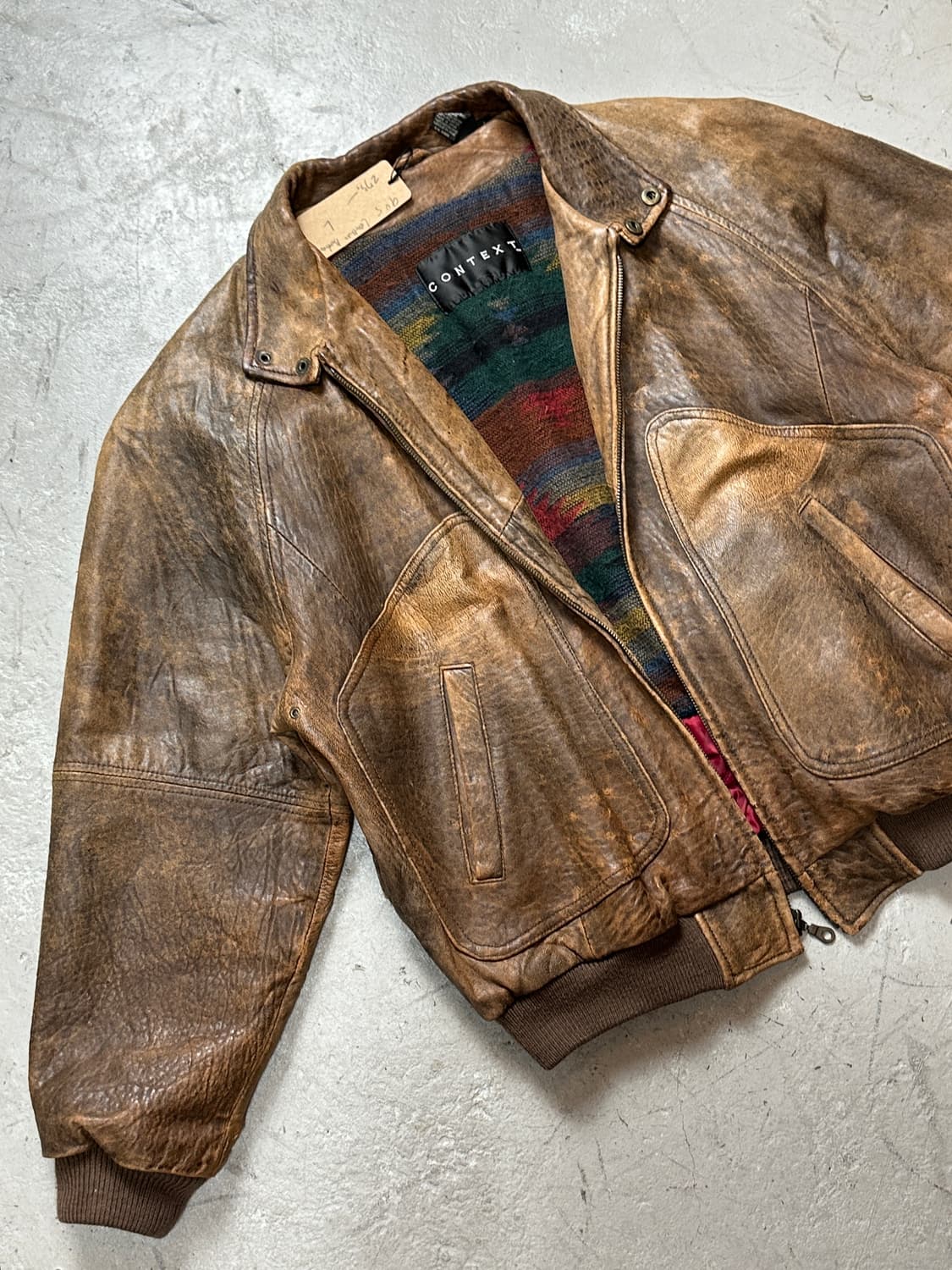 90's 빈티지 디스 레더 봄버 나바호 라이닝 빈티지 레더 자켓 상품이미지5