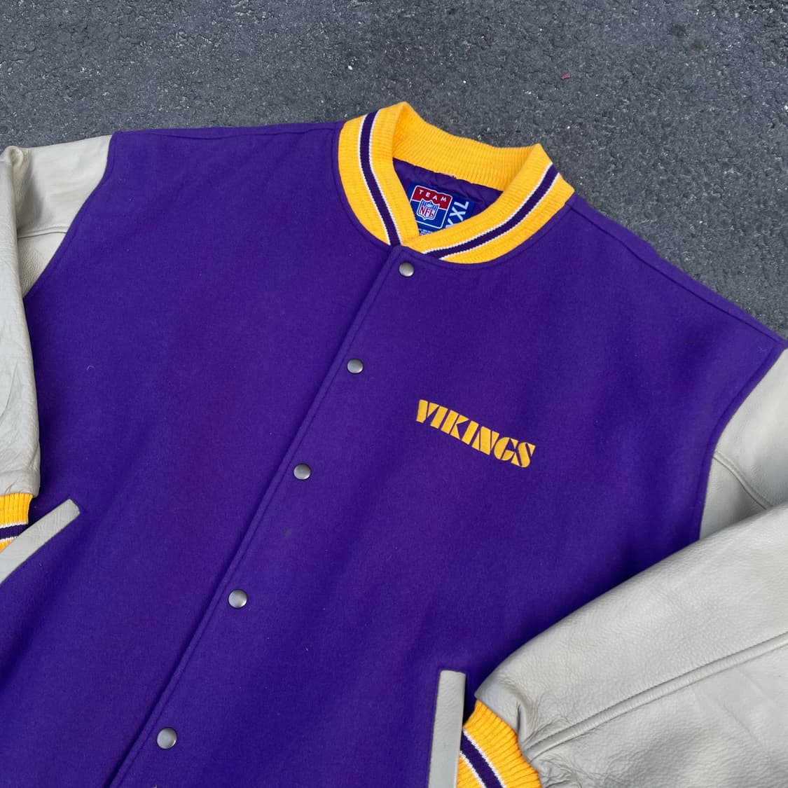 90s NFL 미네소타 바이킹스 레더 바시티 자켓 올드스쿨 점퍼 XXL 상품이미지5