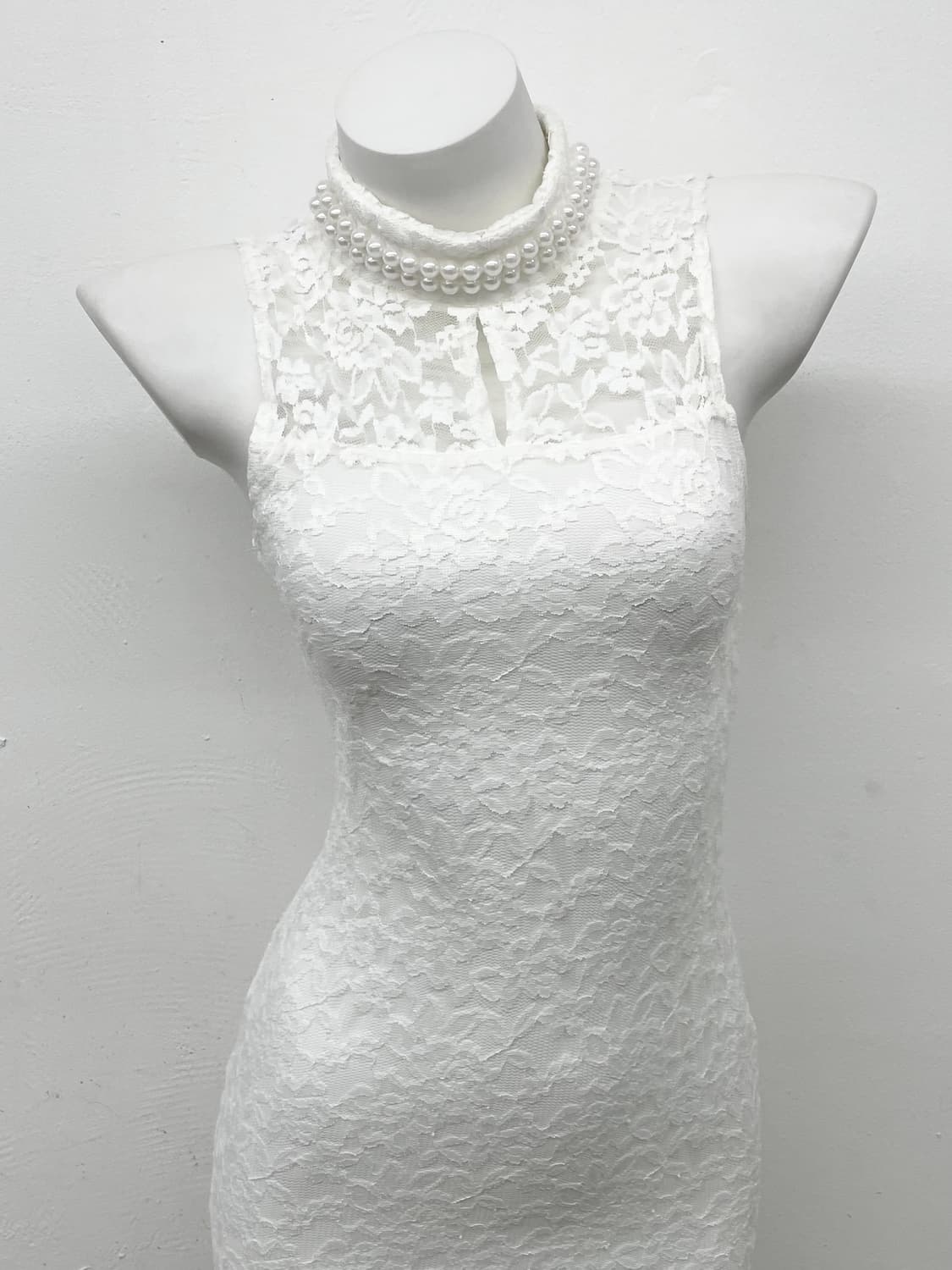 화이트 레이스 갸루 진주 원피스 상품이미지2