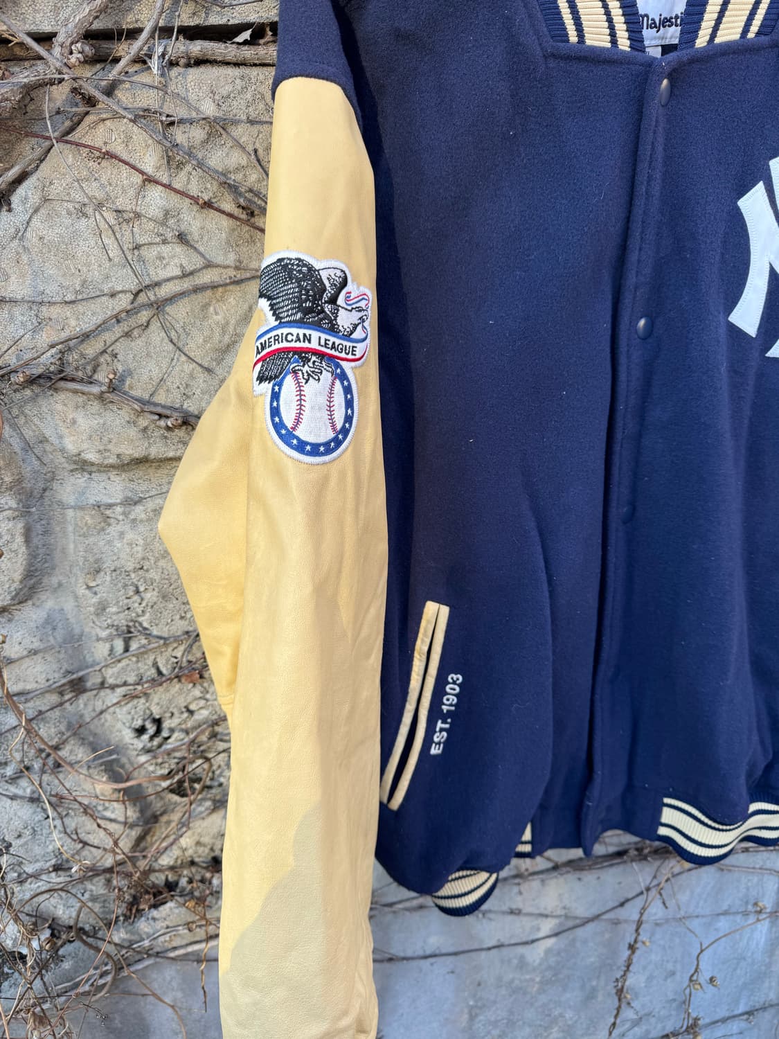 90s 마제스틱 빈티지 뉴욕 양키스 울 레더암 바시티 자켓 xl 상품이미지5