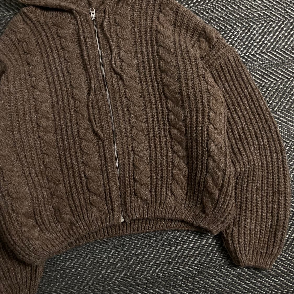 빈티지 후드 케이블 스웨터 브라운 자켓 o 3840 상품이미지2