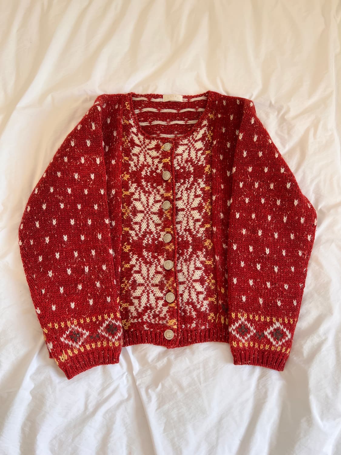 빈티지 헤리티지 레드 노르딕 울 니트 가디건 상품이미지1