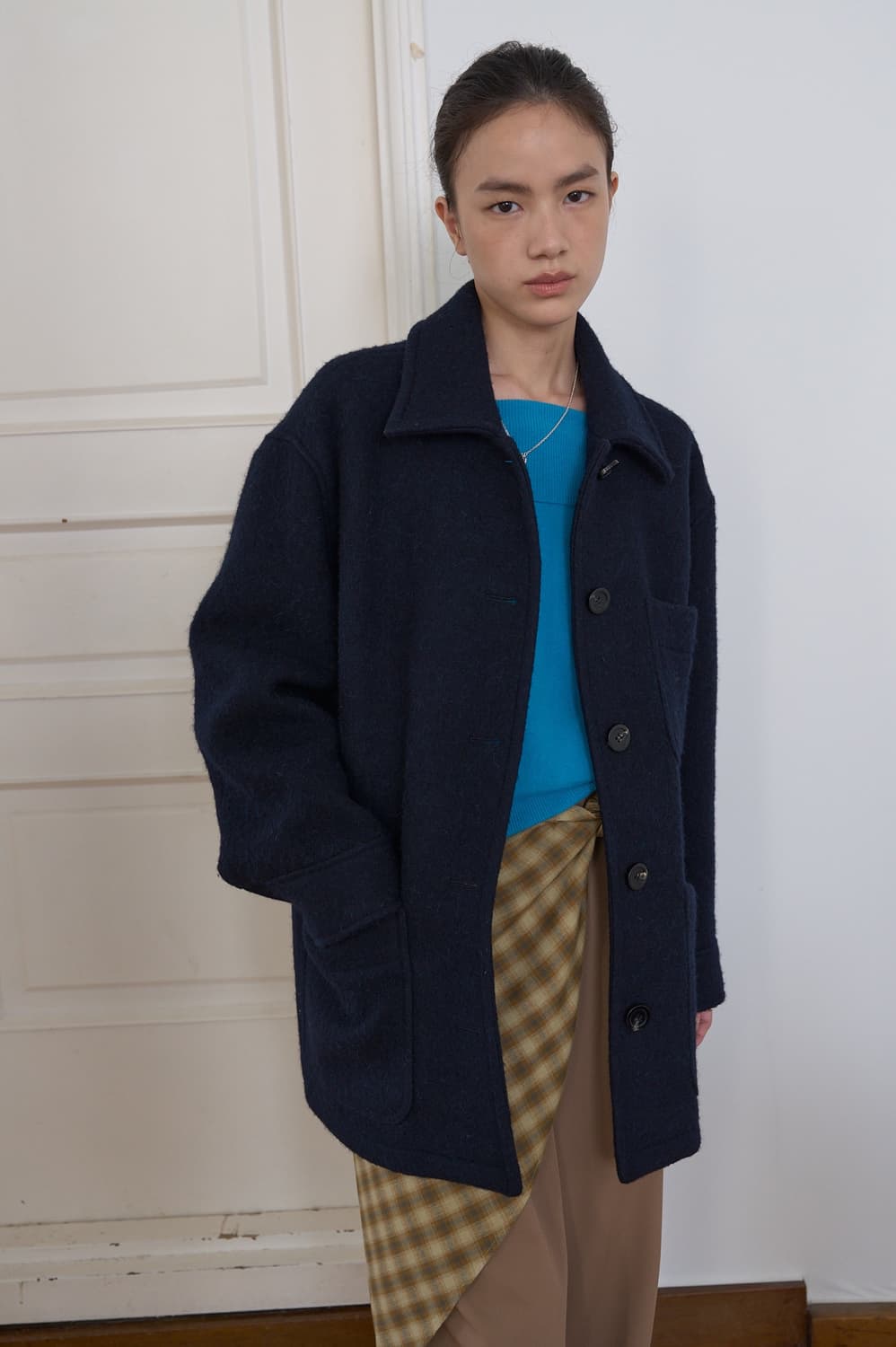 마조네 ALPACA HALF MAC COAT_NAVY M사이즈 상품이미지3