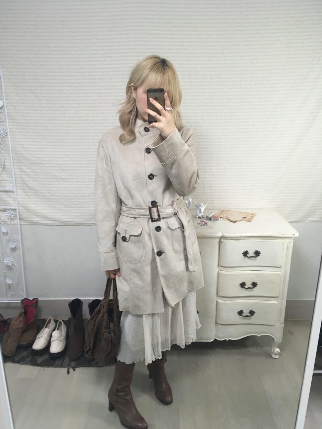 jpn vintage 아이보리 퍼 무스탕 롱코트 상품이미지2