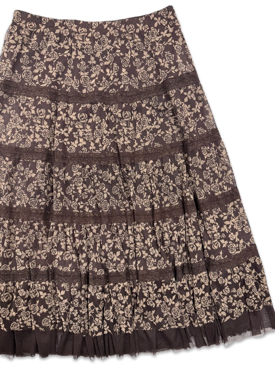 빈티지 브라운 로즈 레이스 플레어 롱 스커트 상품이미지2