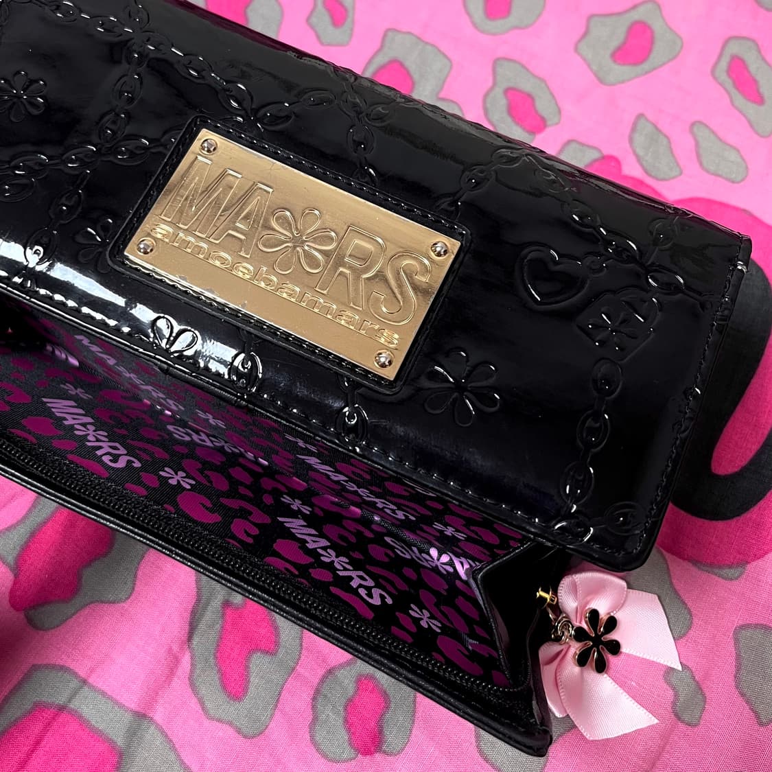 MA*RS마즈 금장 블랙핑크 레오파드 리본 장지갑 히메오네갸루 y2k핀터 상품이미지1