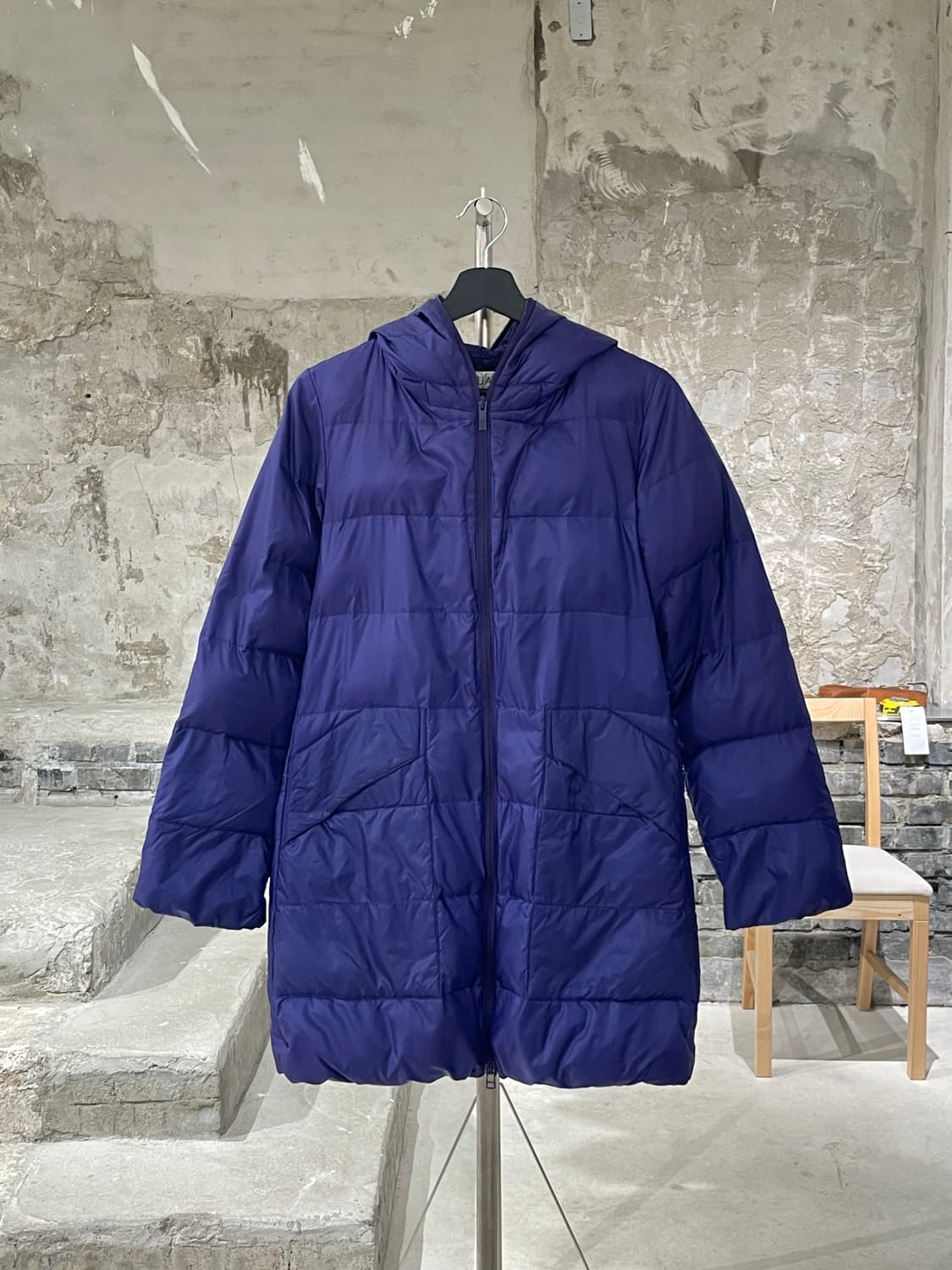 플리츠 플리즈 퍼플 투 웨이 집업 다운 롱 점퍼 상품이미지1