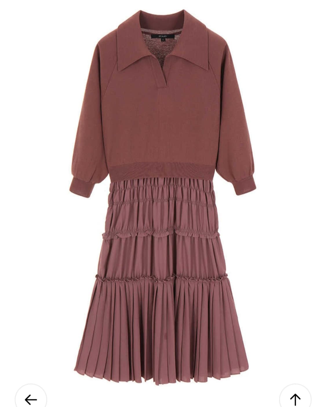 온앤온 오픈칼라니트  티어드 플리츠 원피스 55사이즈 상품이미지2