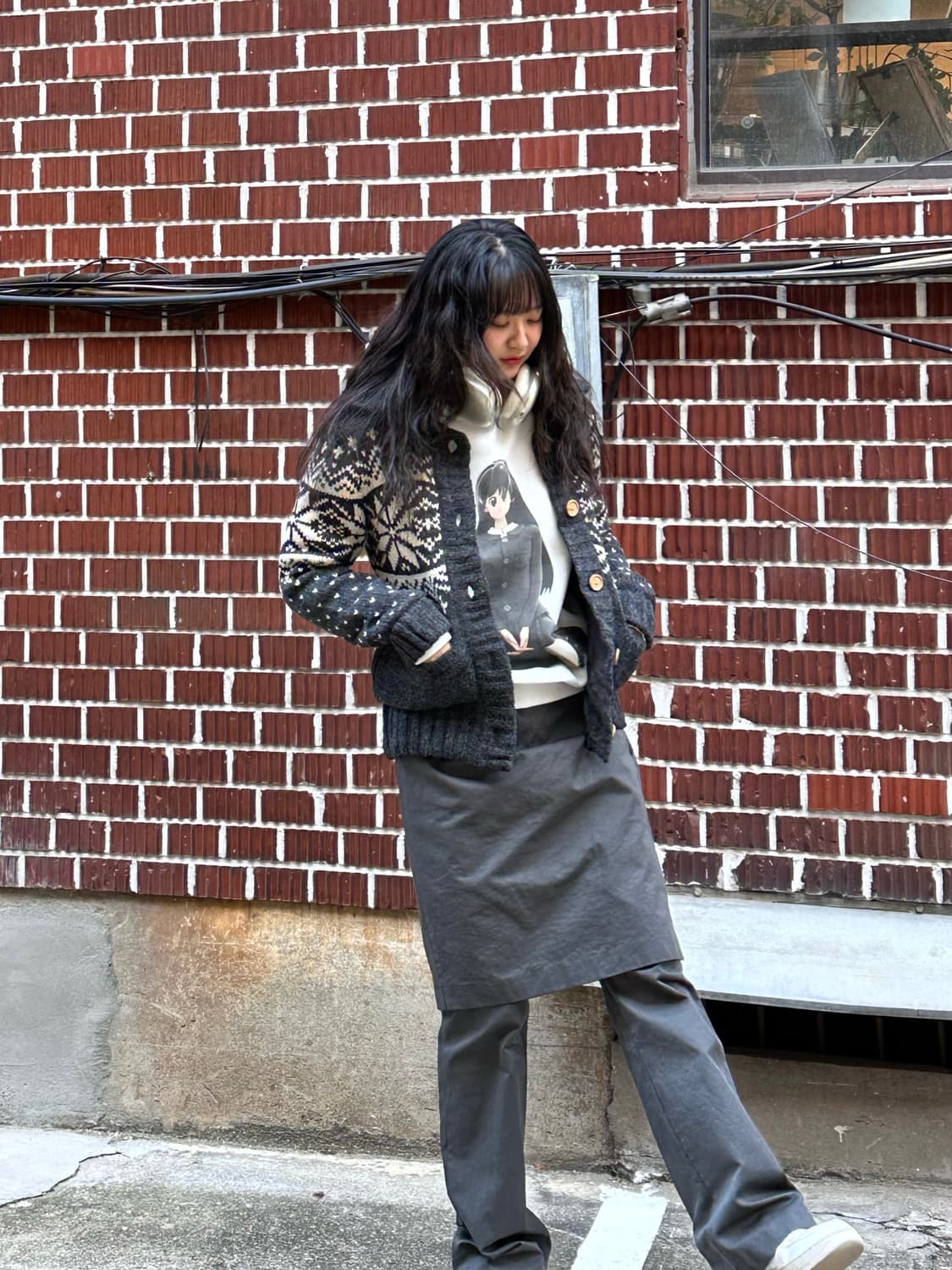 노르딕 가디건 코이세이오 후드 레이어드 스커트 팬츠 코디세트 상품이미지2