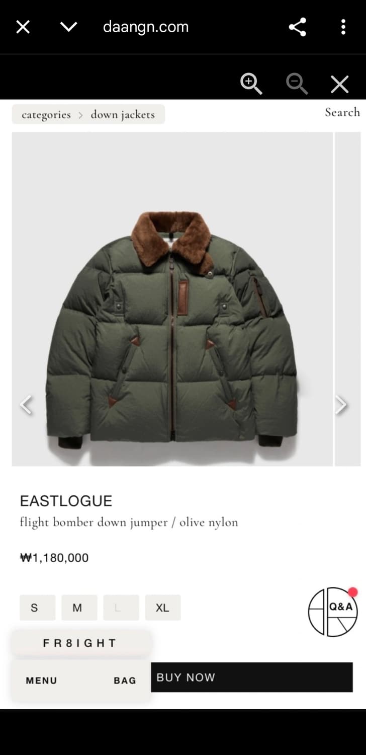 L 100) 이스트로그 B-15 플라이트 봄버 다운 점퍼 무스탕 패딩 상품이미지1