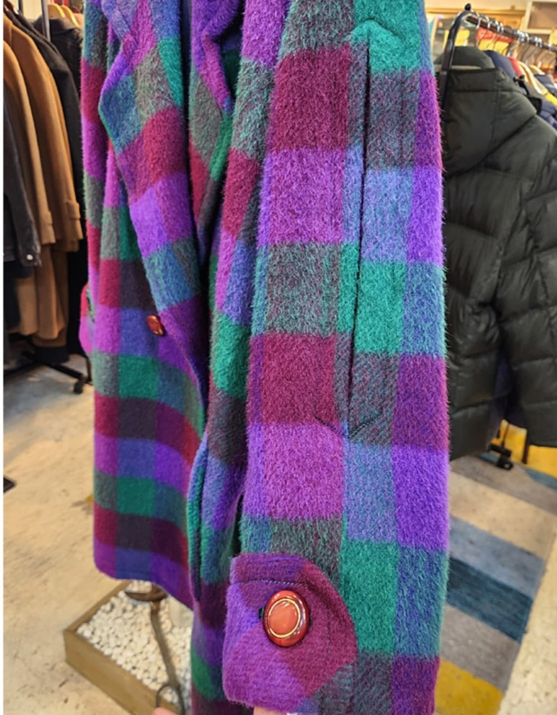 Lapin 미사용품 일본 빈티지 도톰한 모헤어 블렌드 체크 코트 상품이미지4