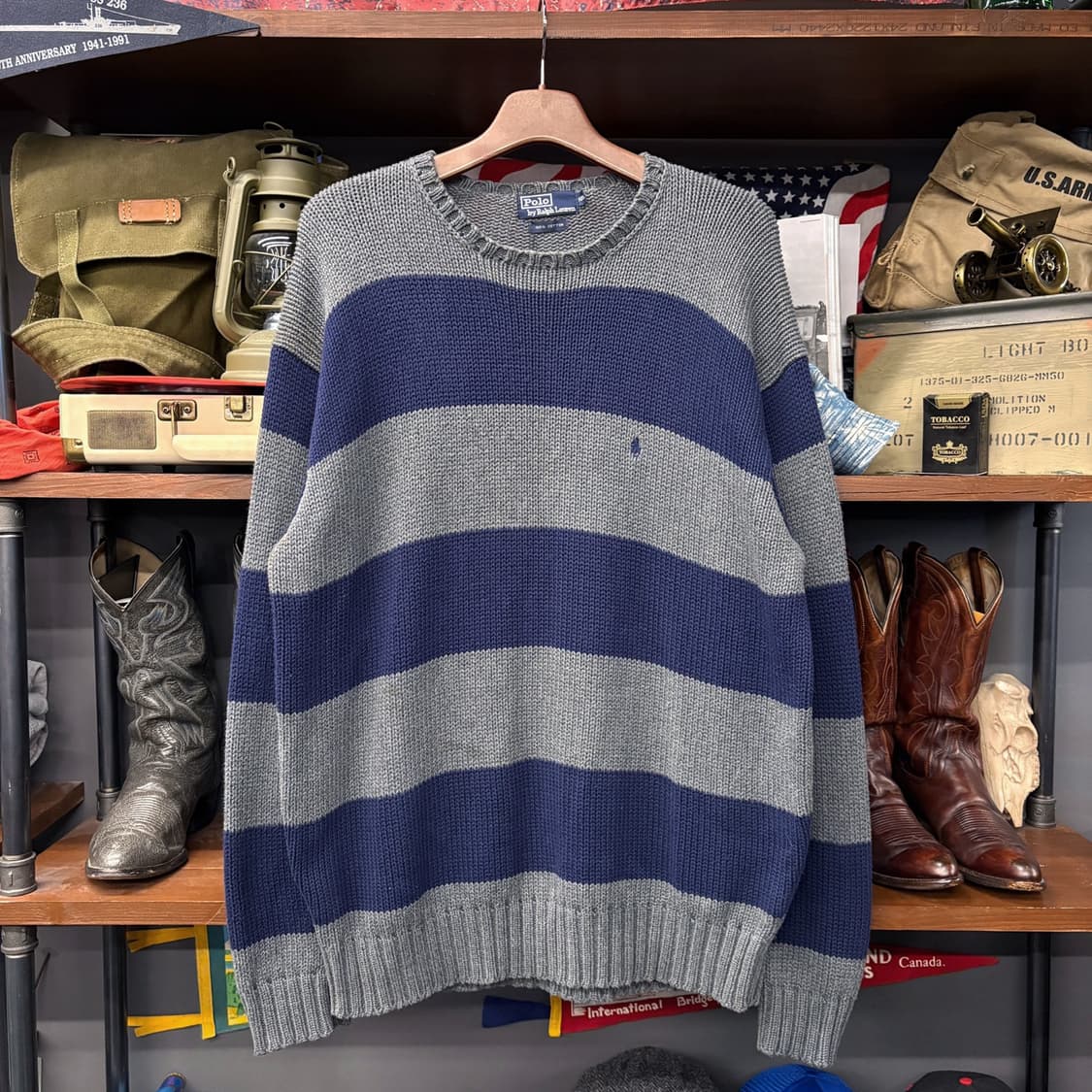 90s 폴로랄프로렌 오버핏 스트라이프 럭비 코튼니트 N184 상품이미지1