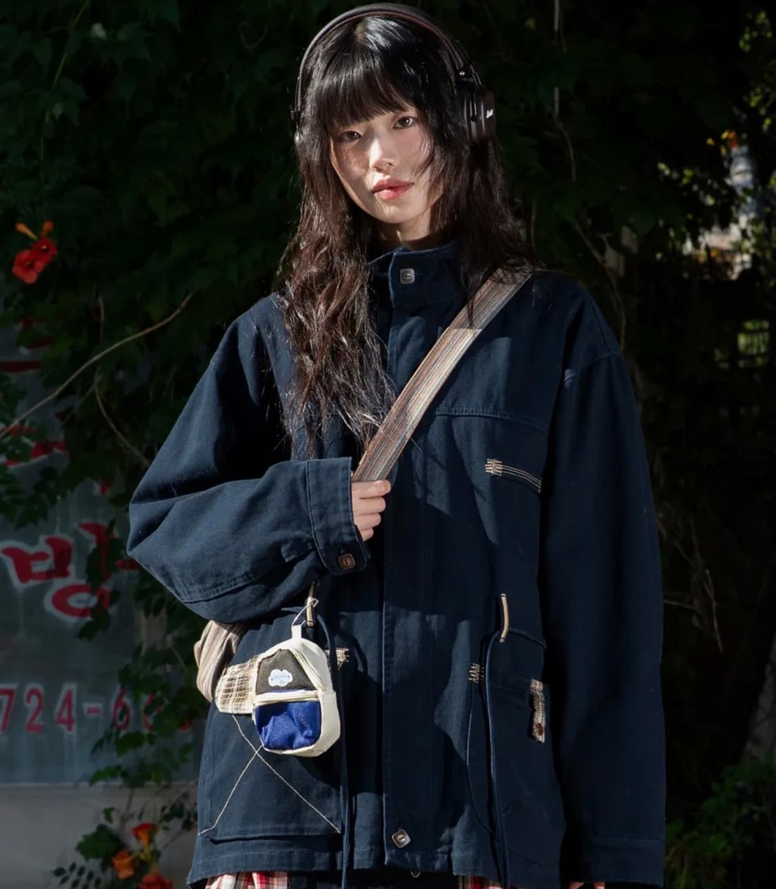 루나키후 WXJ032 하늘 체크 배색 워싱 코튼 자켓 (NAVY) 상품이미지2