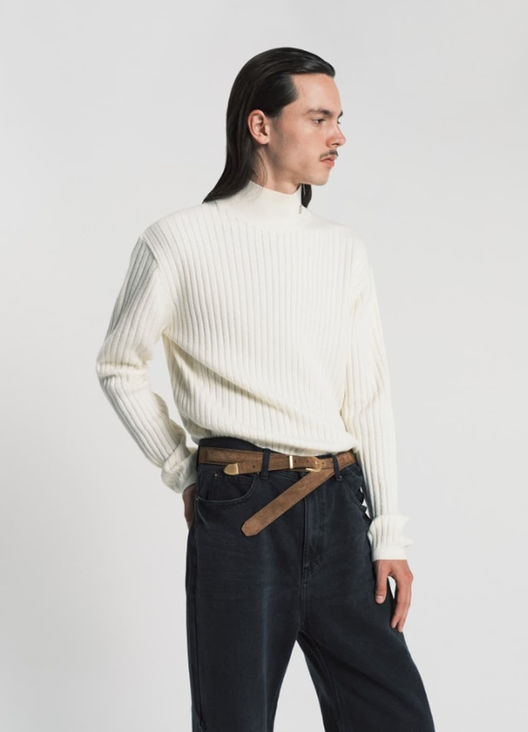 [노이스] 로고 리브드 하이넥 니트탑 M 상품이미지8