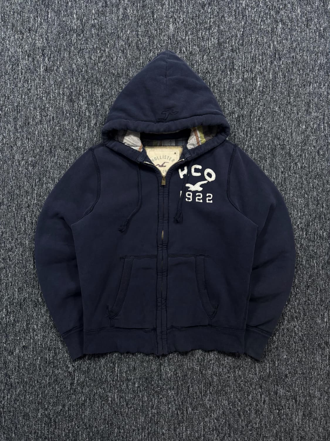 홀리스터 체크 패턴 안감 네이비 후드집업 상품이미지4