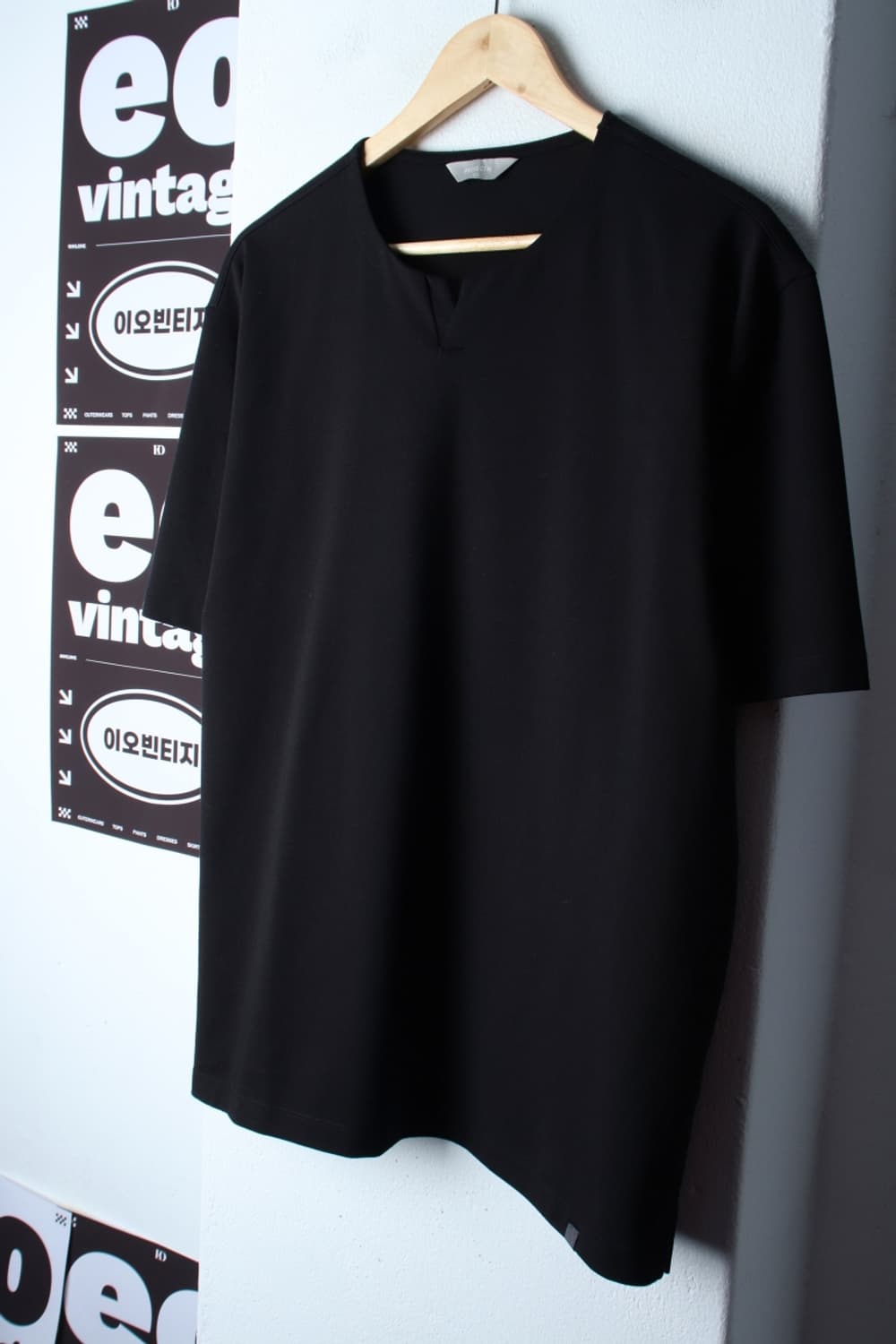 (XL-2XL) 마인드브릿지 반팔 티셔츠 브이넥 무지 블랙-H33030 상품이미지1