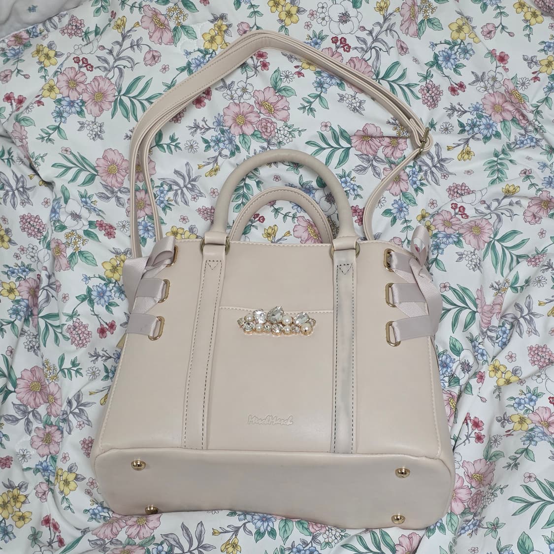 misch masch)일본 양산형 리즈리사깔 베이지핑크 로맨틱 리본 가방 상품이미지2